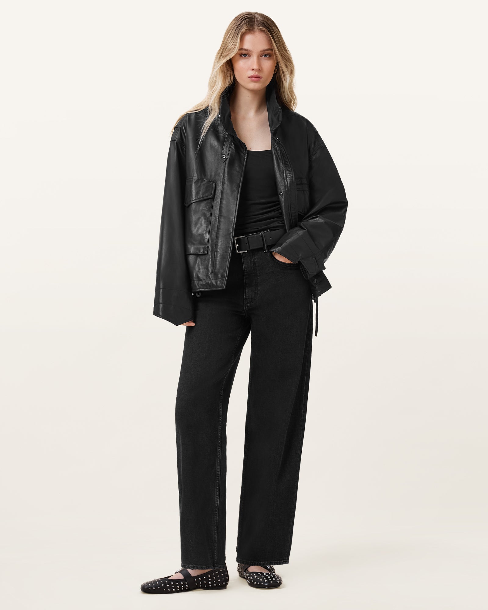 Washed Black Color Sadie Barrel Jean from AllSaints