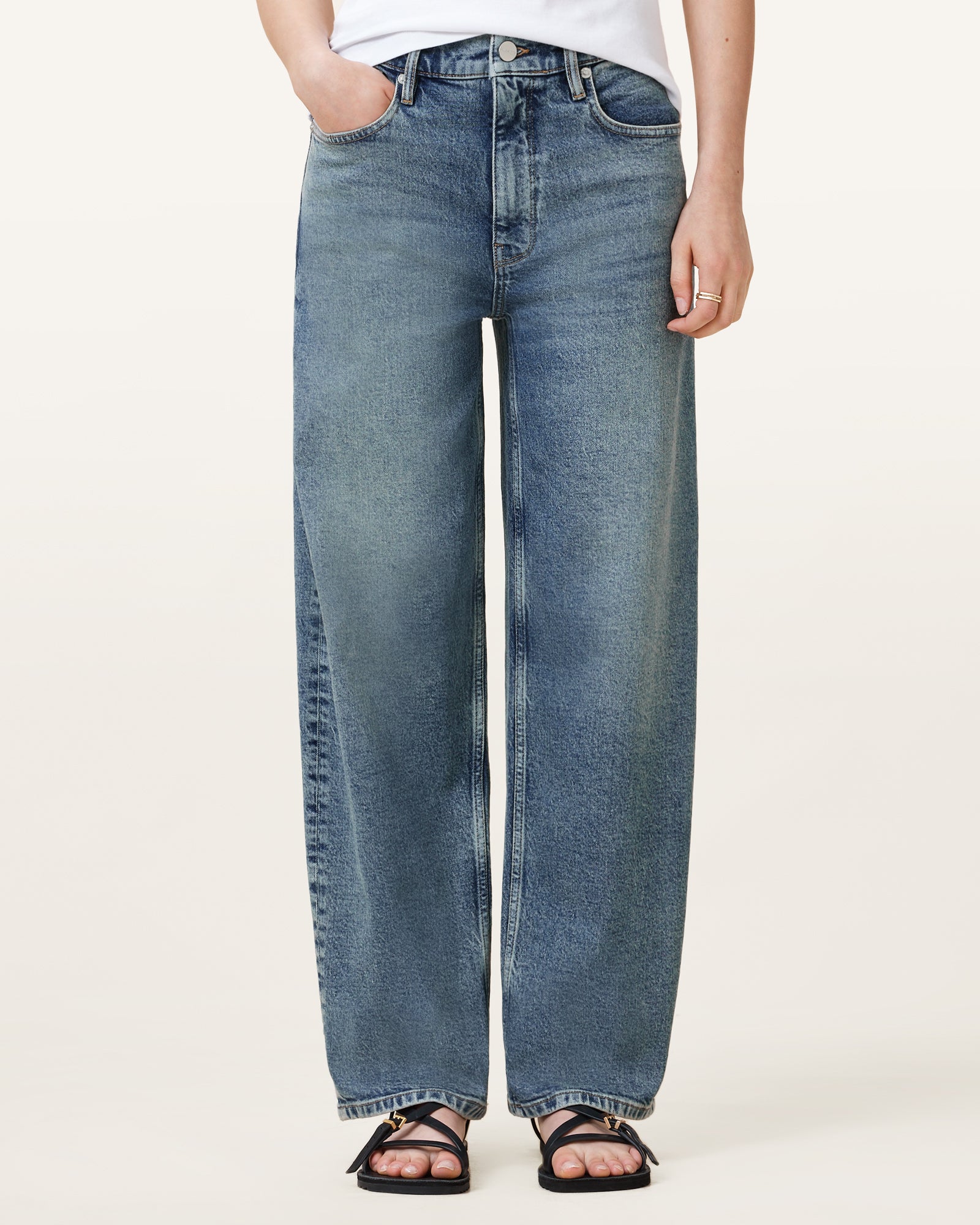Washed Indigo Color Sadie Barrel Jean from AllSaints