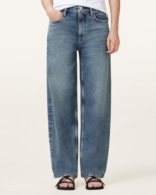 Washed Indigo Color Sadie Barrel Jean from AllSaints