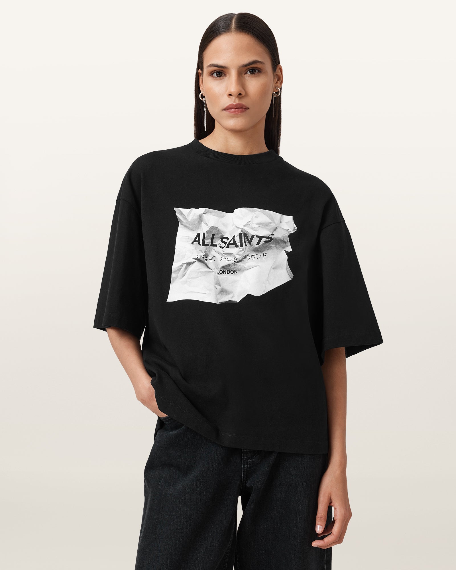 Black Color Scrunch Amelie Tee from AllSaints