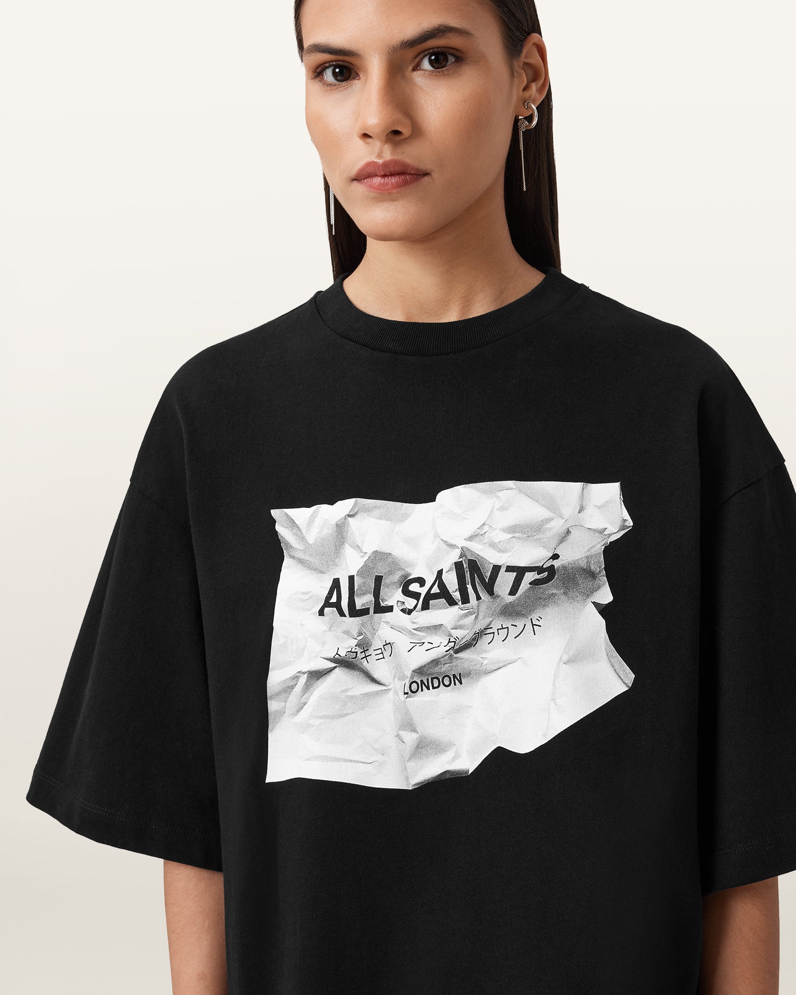 Black Color Scrunch Amelie Tee from AllSaints
