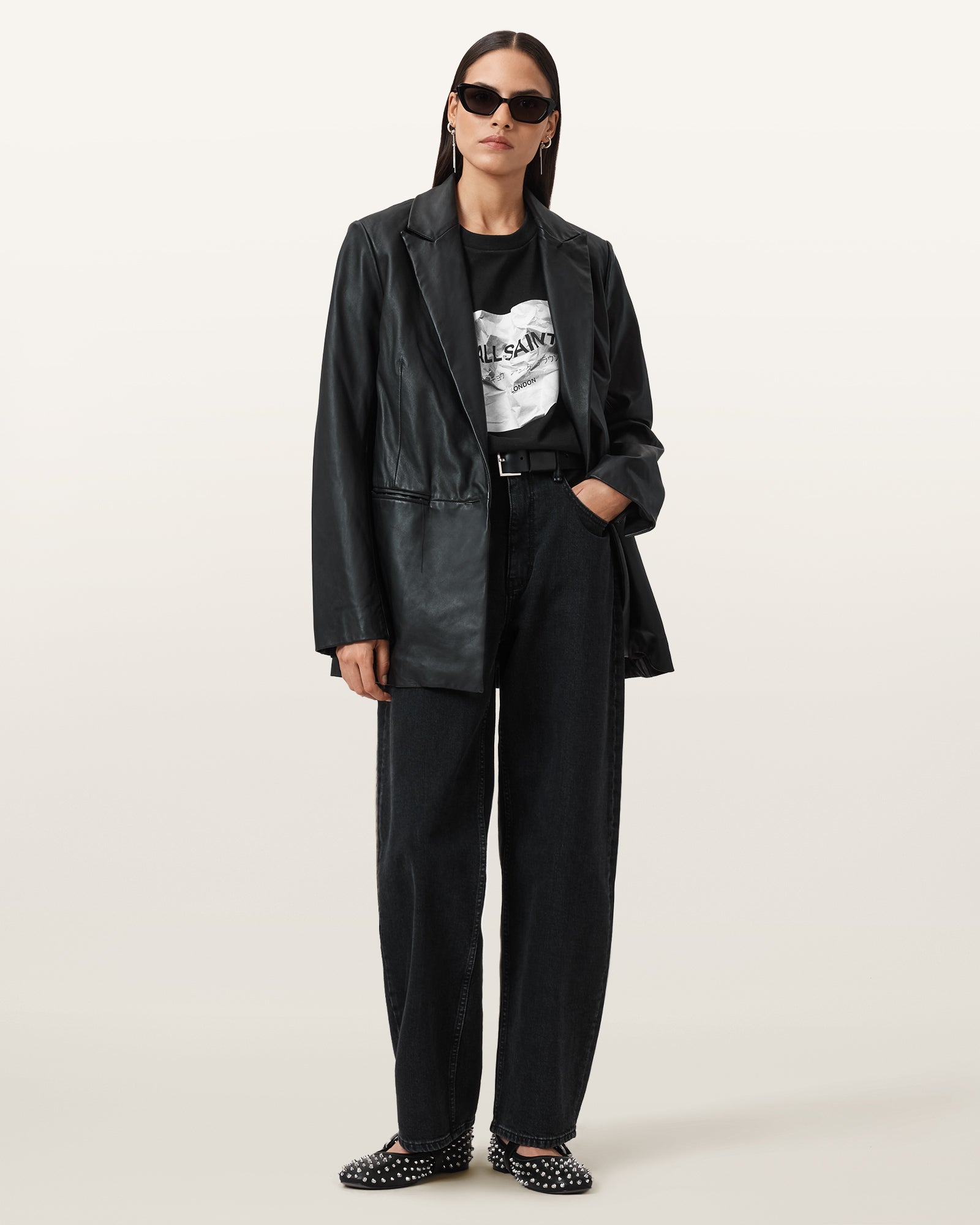 Black Color Scrunch Amelie Tee from AllSaints
