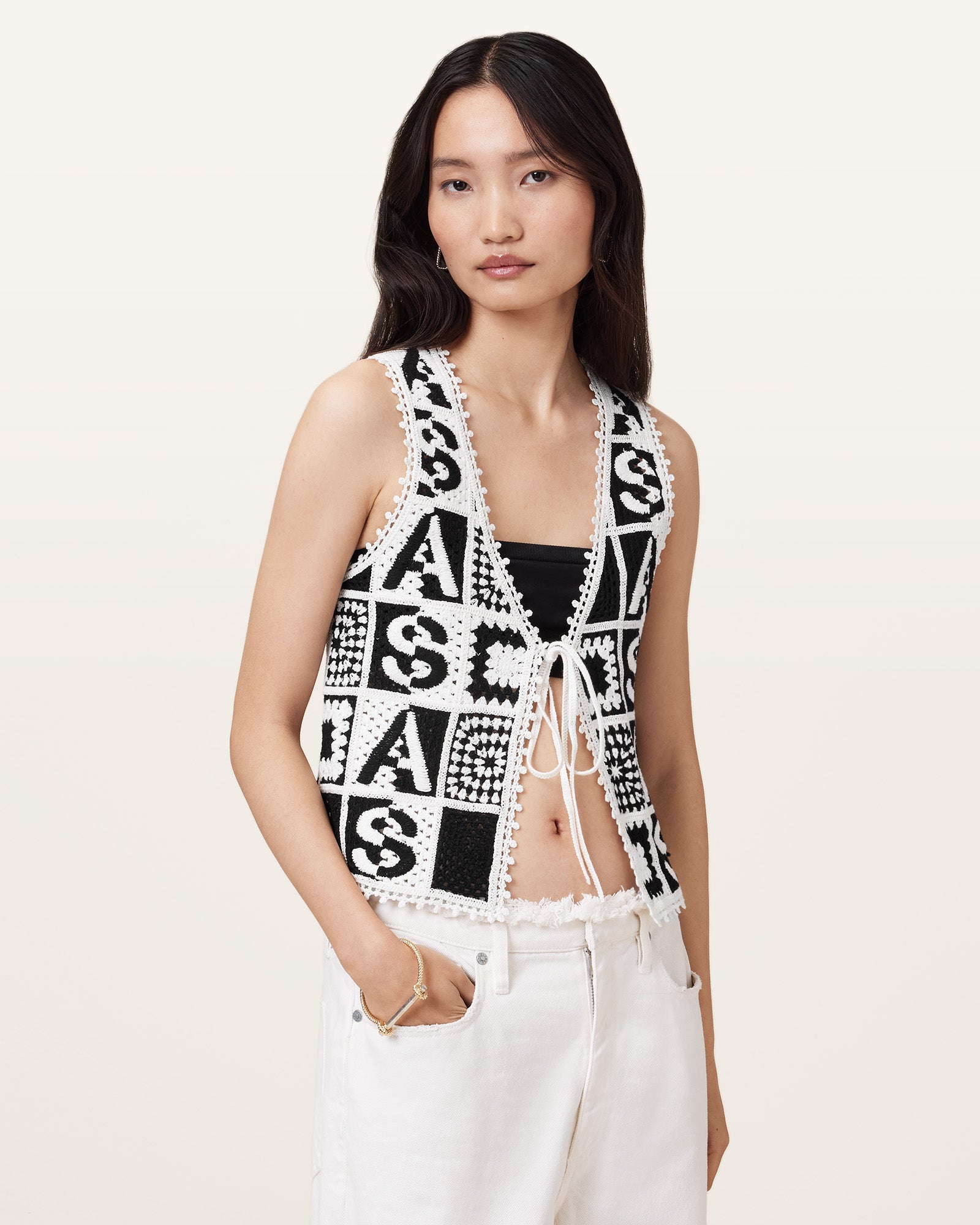 BLACK/CHALK WHITE Color Florence Waistcoat from AllSaints
