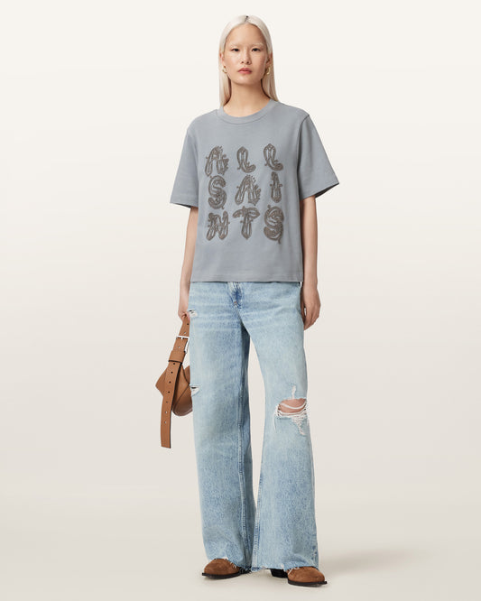 QUARRY BLUE Color Ella Emb Lisa Tee from AllSaints