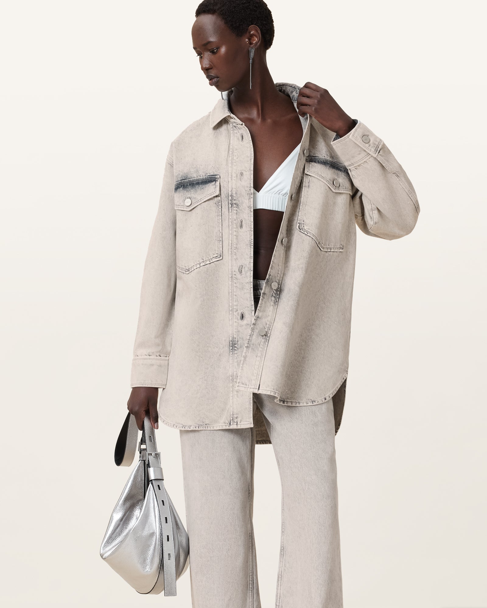 SNOW GREY Color Faye Sparkle Dress from AllSaints