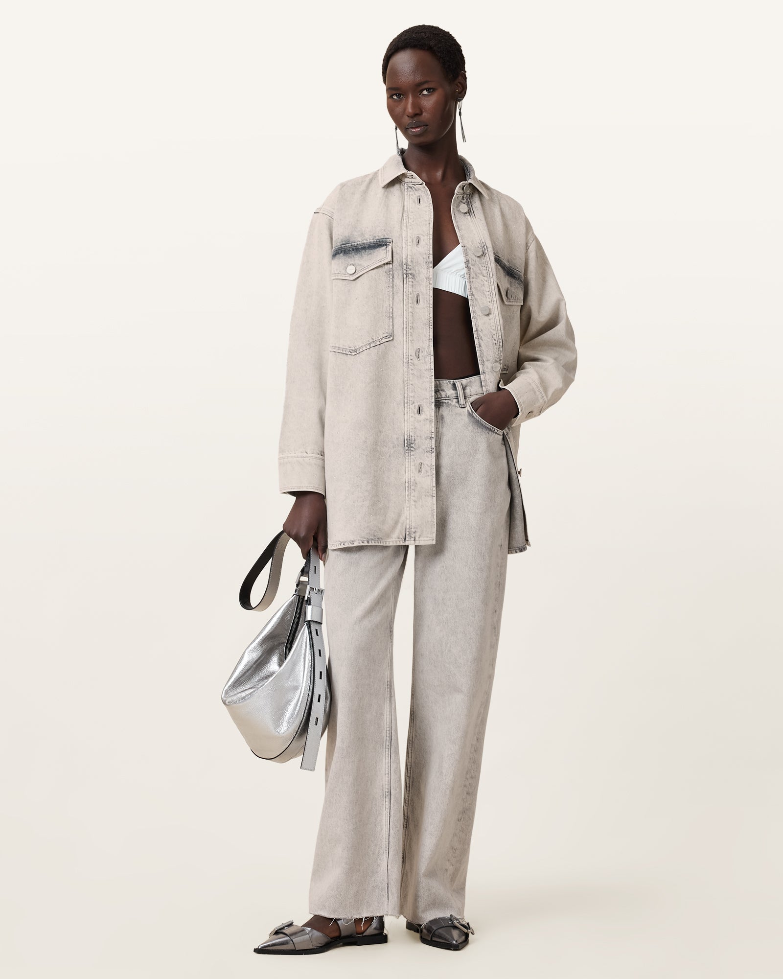 SNOW GREY Color Faye Sparkle Dress from AllSaints