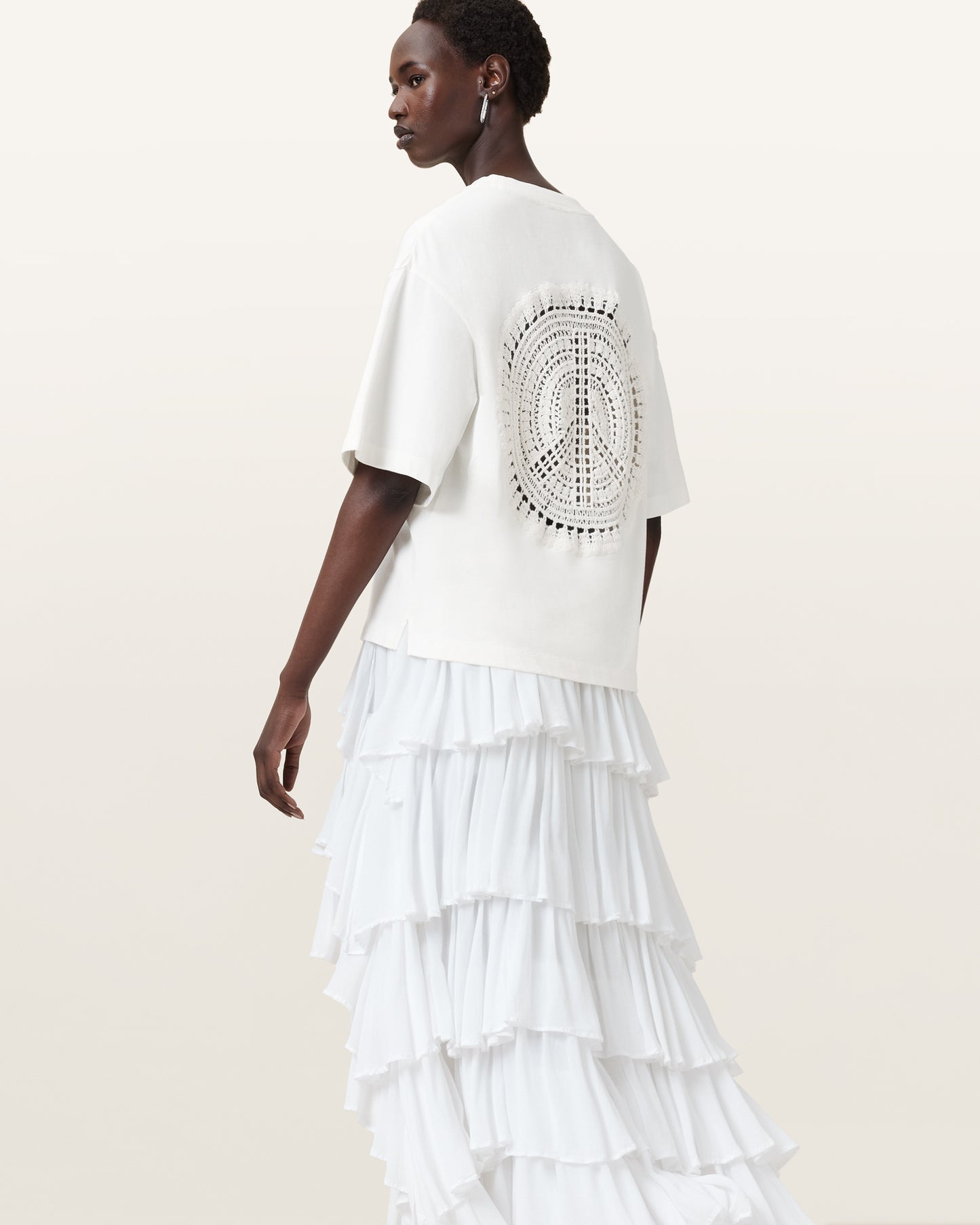 ECRU WHITE Color Amelie Crochet Tee from AllSaints