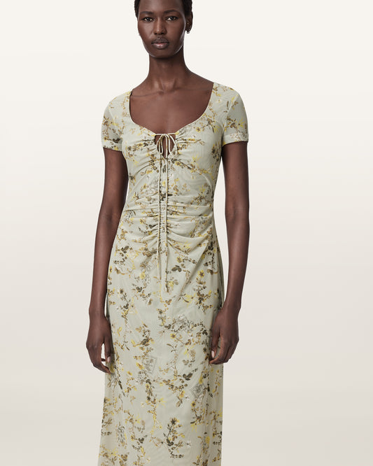 CARMEL STEM GREEN Color Gabby Mesh Dress from AllSaints