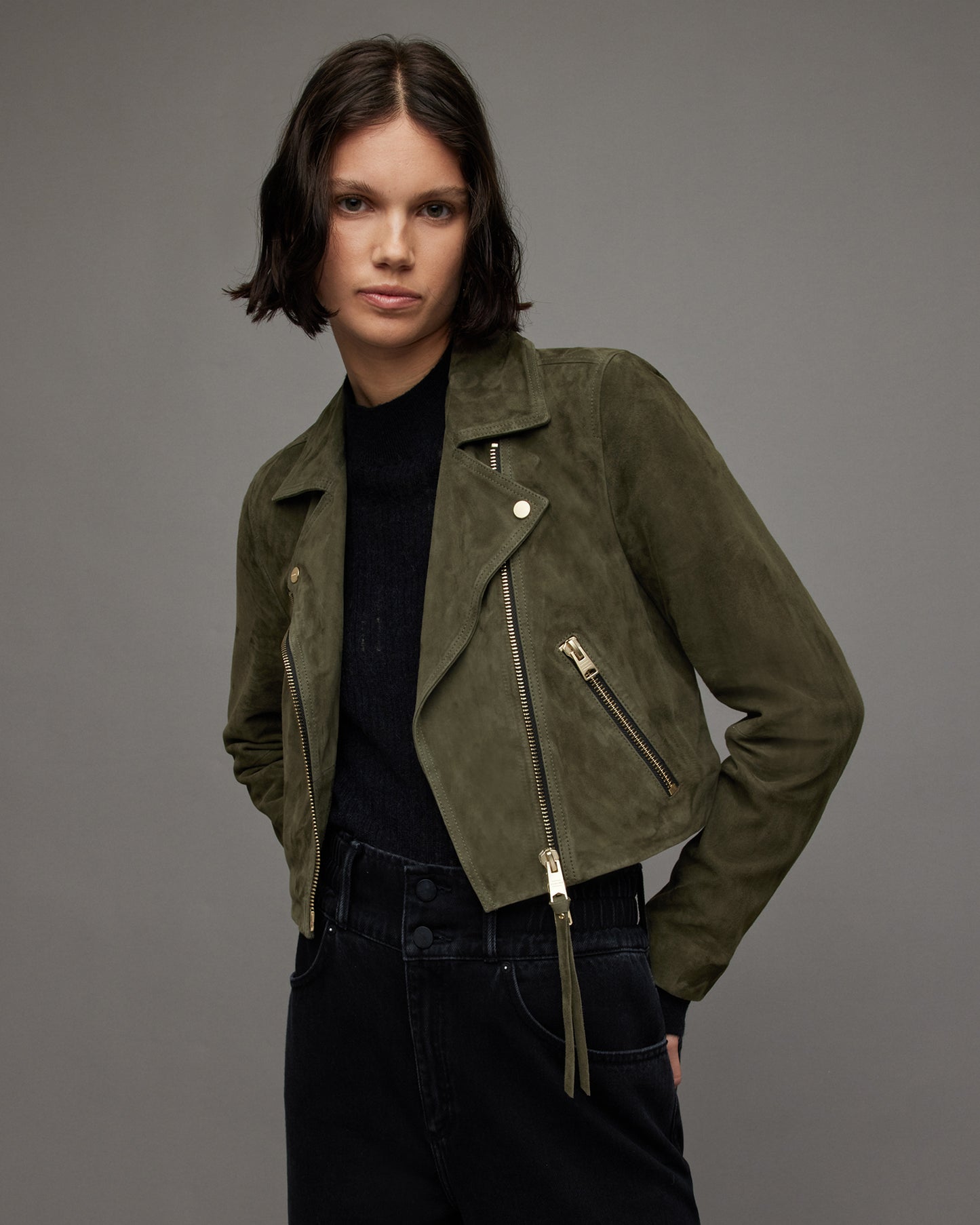 Suede Dalby Crop Biker Leather Jacket