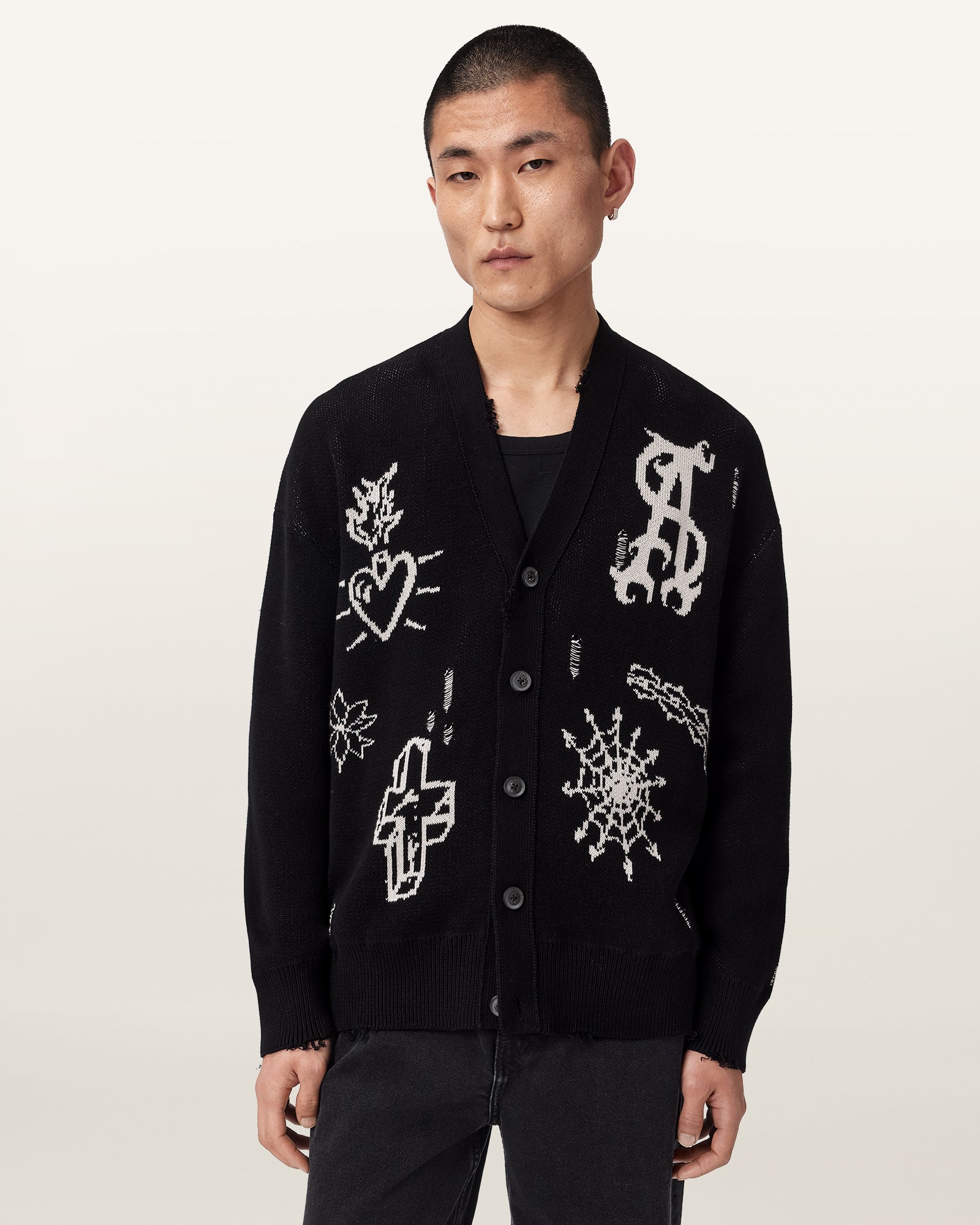 BLACK/ECRU WHITE Color Staged Cardigan from AllSaints