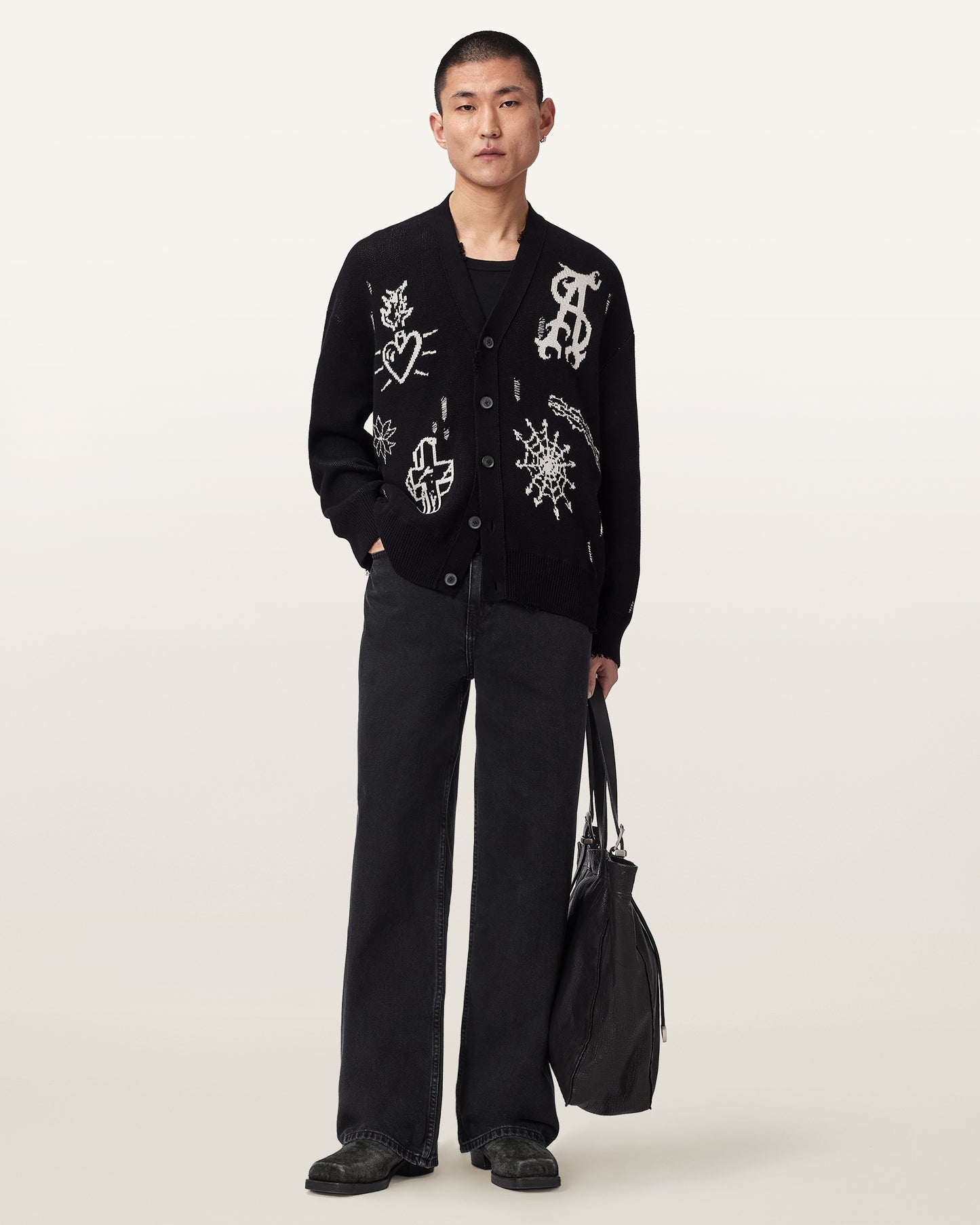 BLACK/ECRU WHITE Color Staged Cardigan from AllSaints