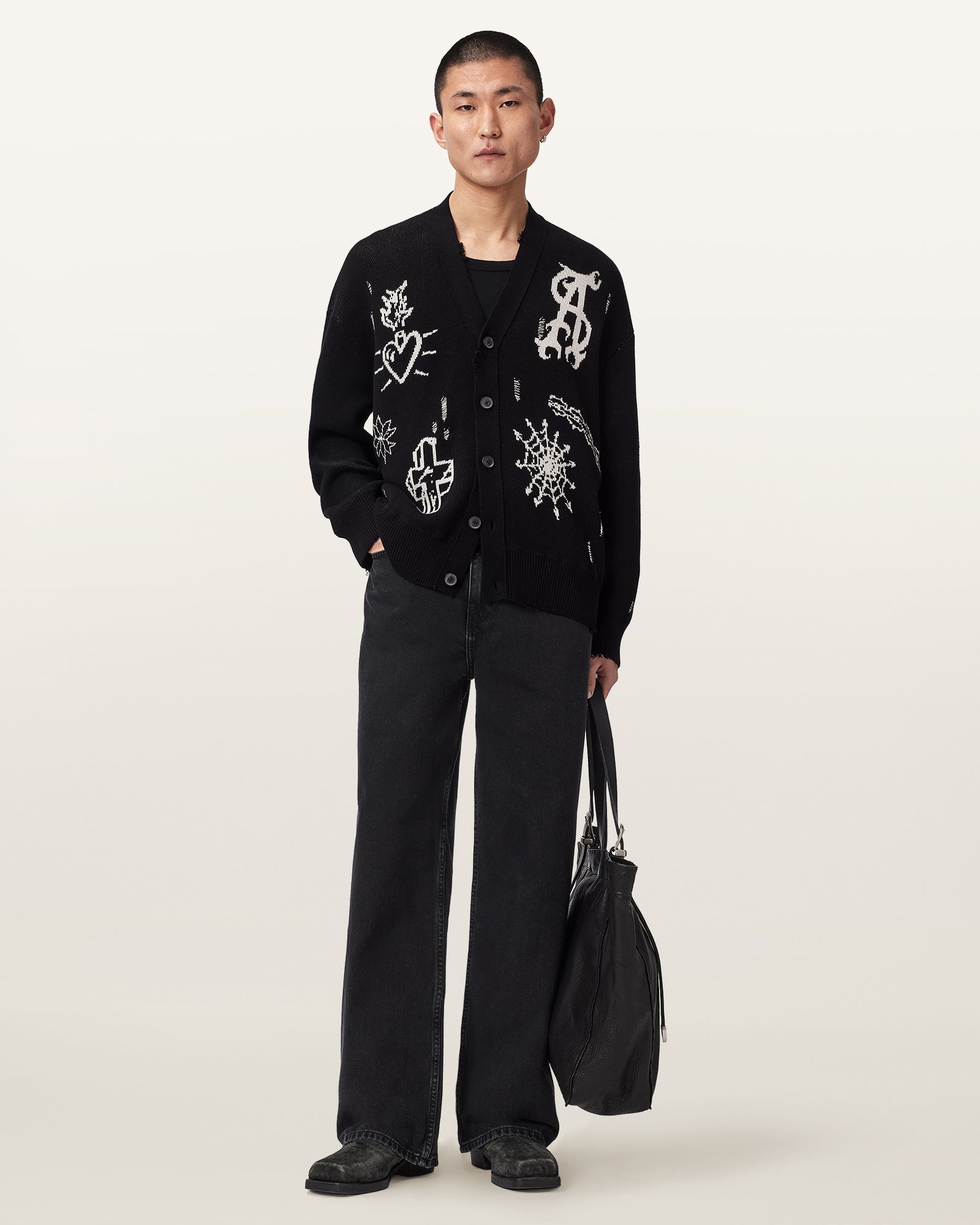 BLACK/ECRU WHITE Color Staged Cardigan from AllSaints