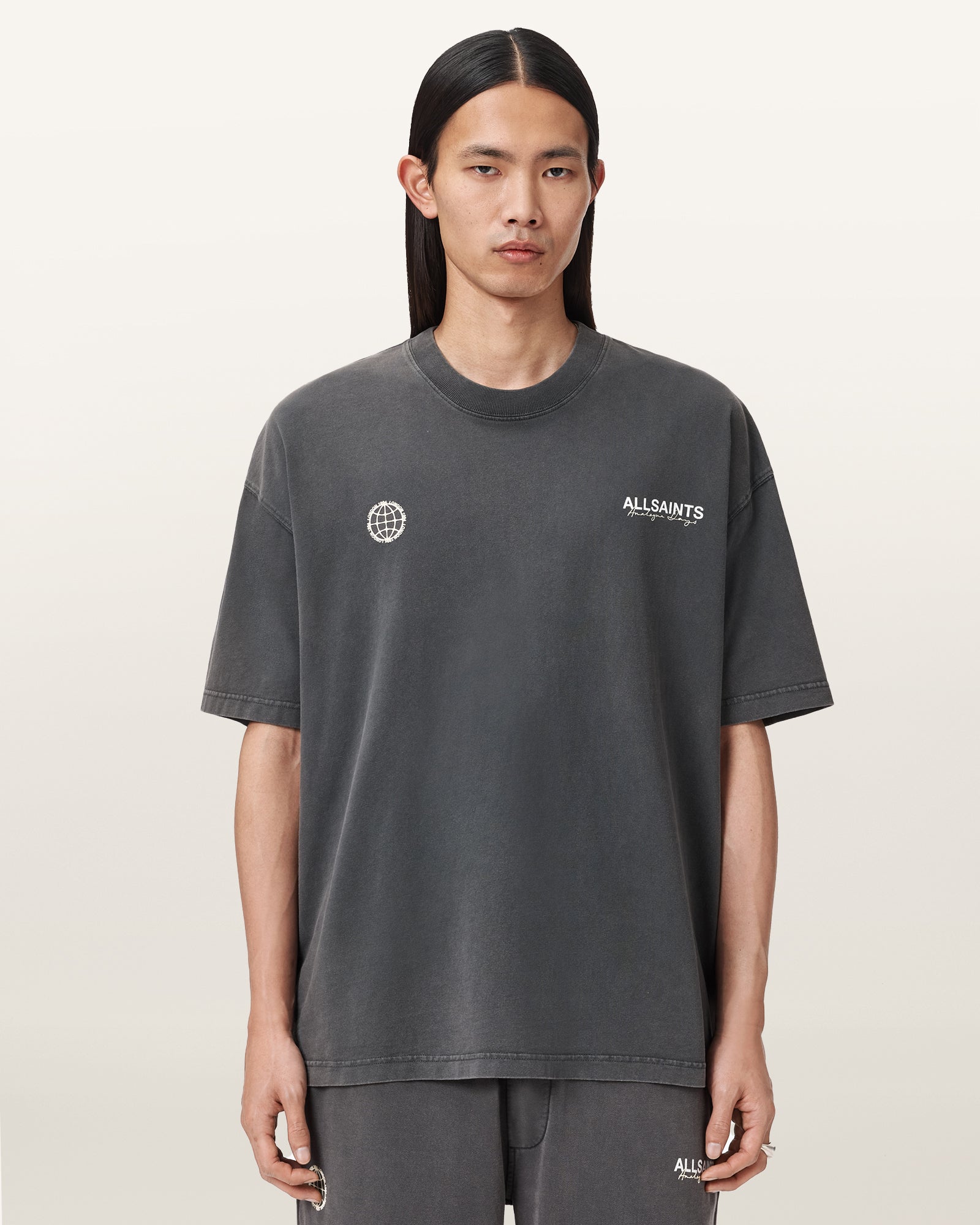Washed Black Color Emblem SS Crew Tee from AllSaints