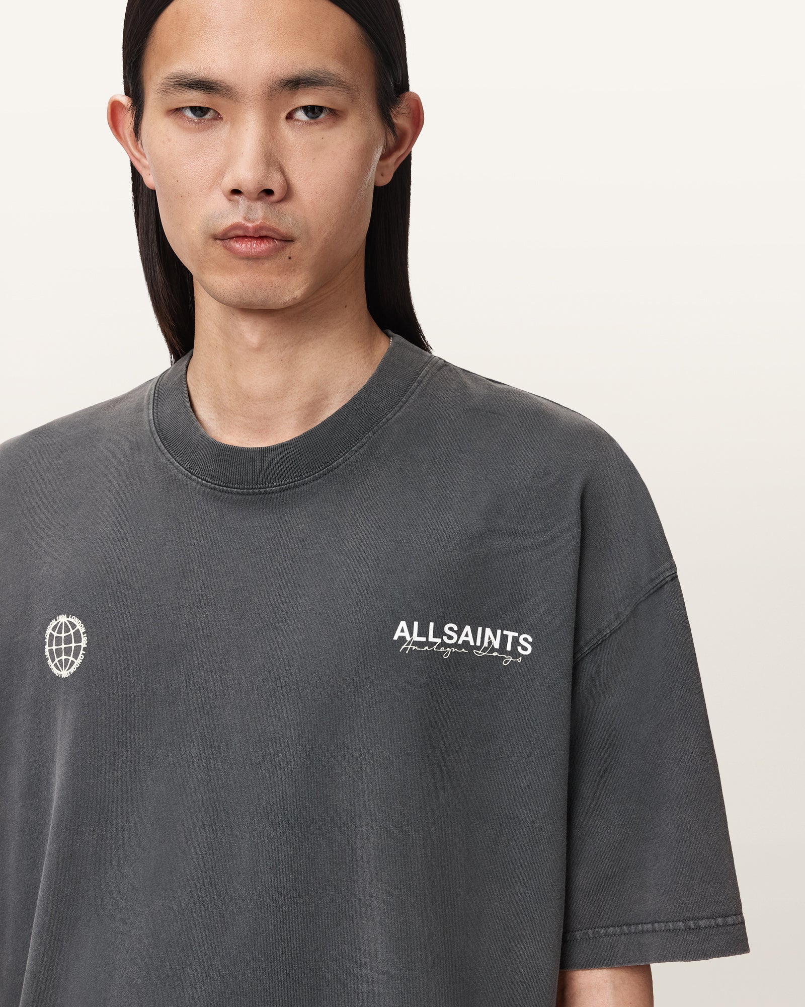 Washed Black Color Emblem SS Crew Tee from AllSaints