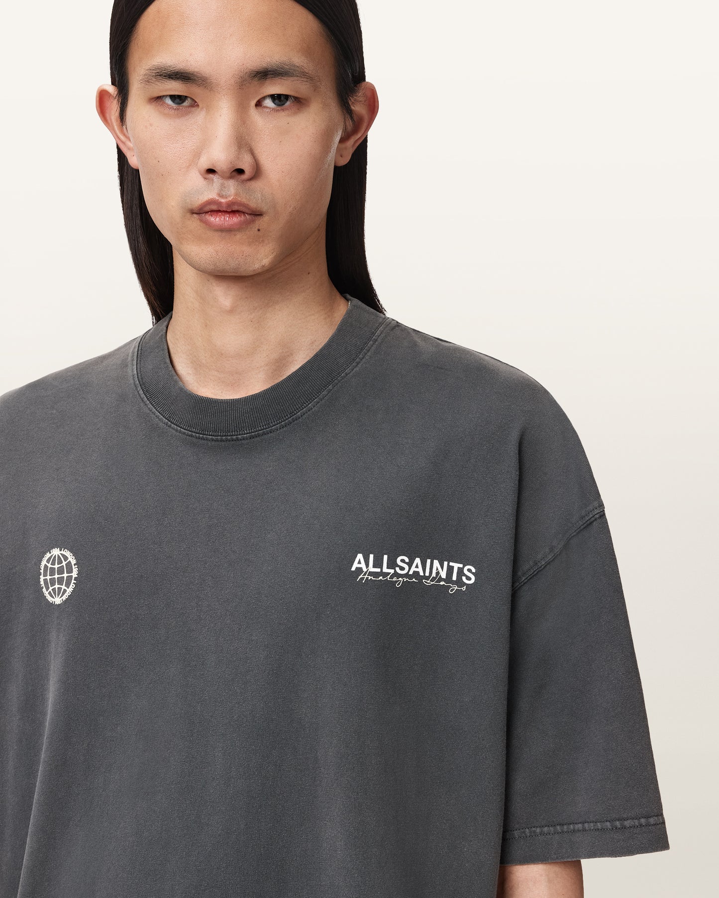 Washed Black Color Emblem SS Crew Tee from AllSaints