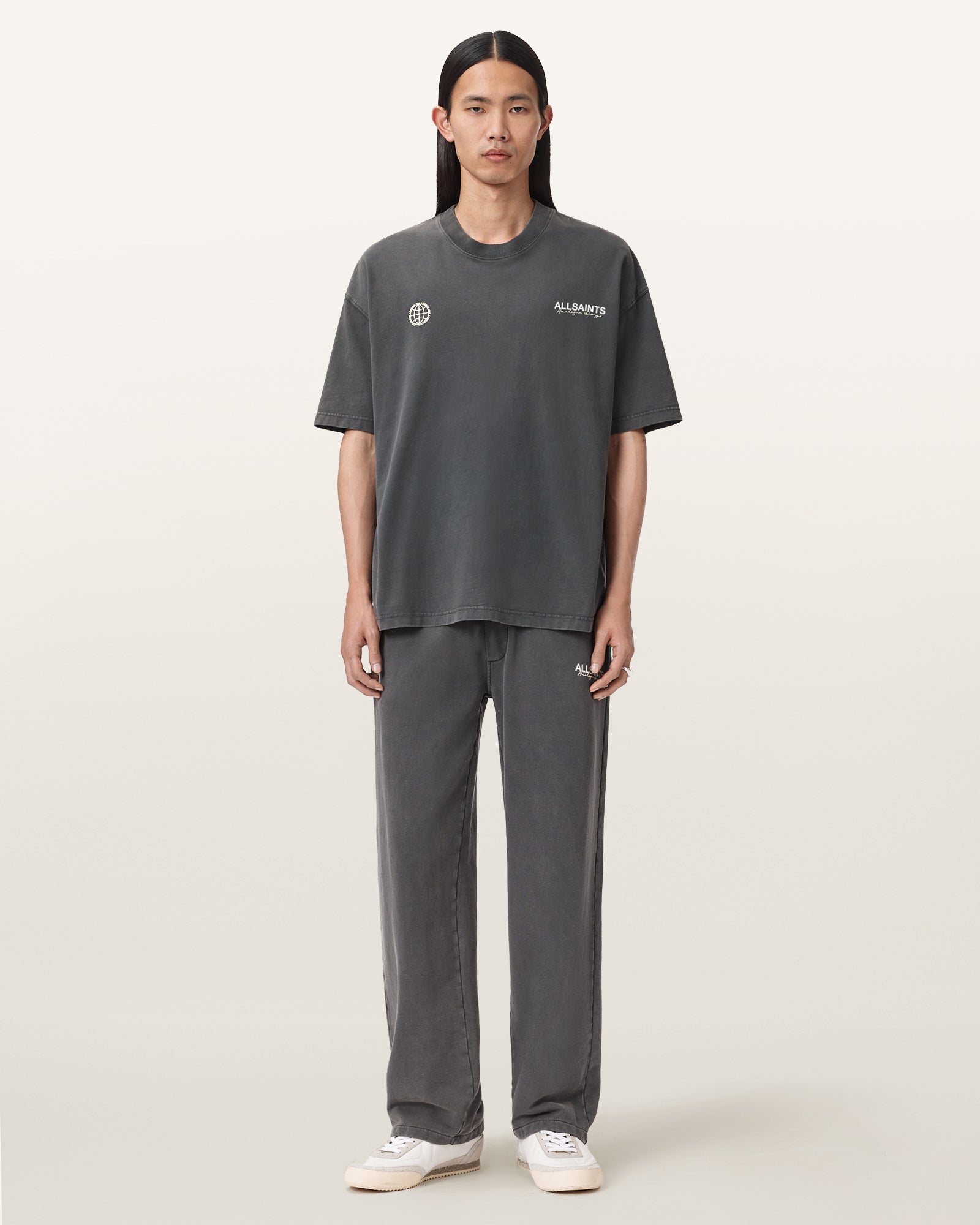 Washed Black Color Emblem SS Crew Tee from AllSaints