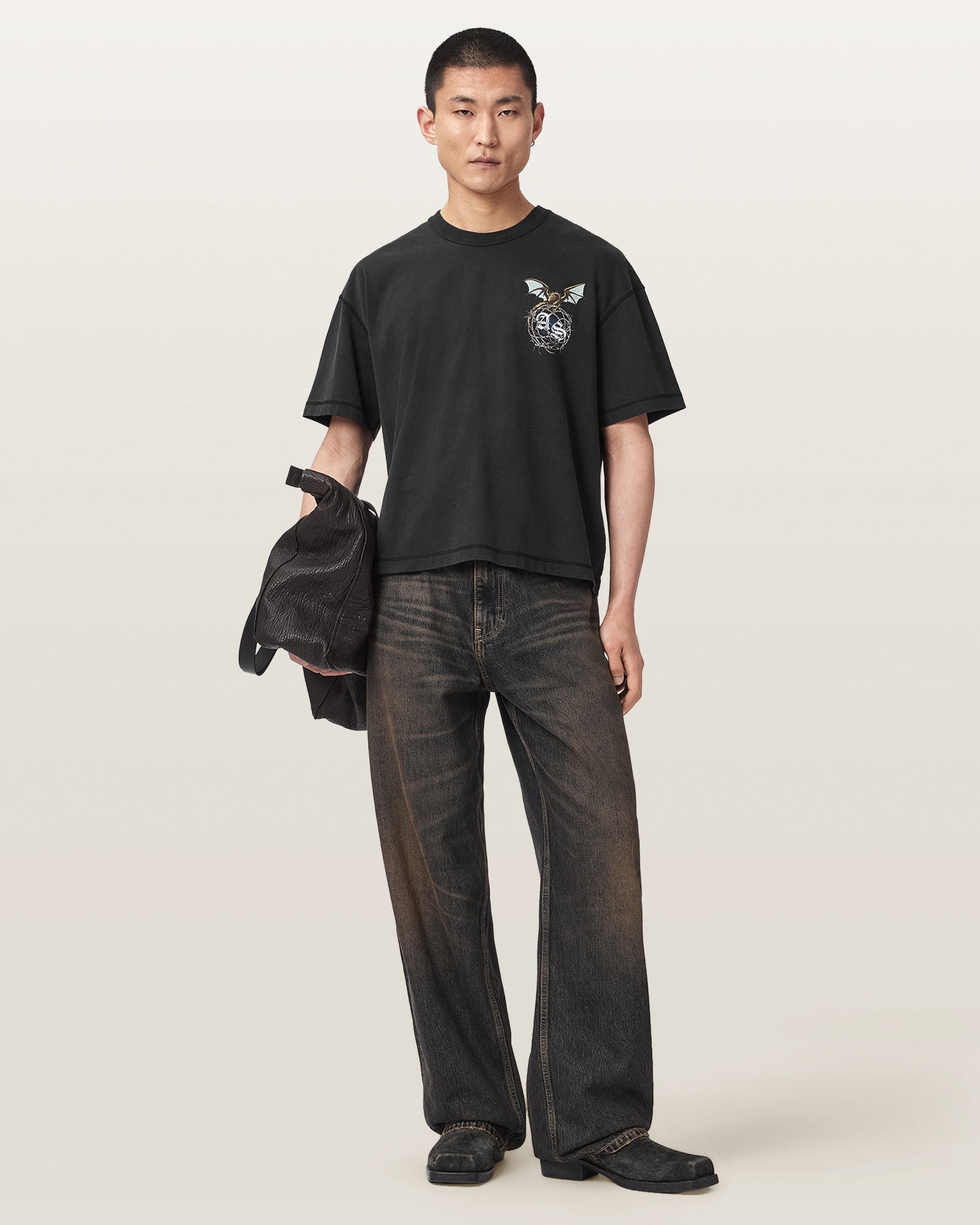Washed Black Color Wyvern SS Crew Tee from AllSaints