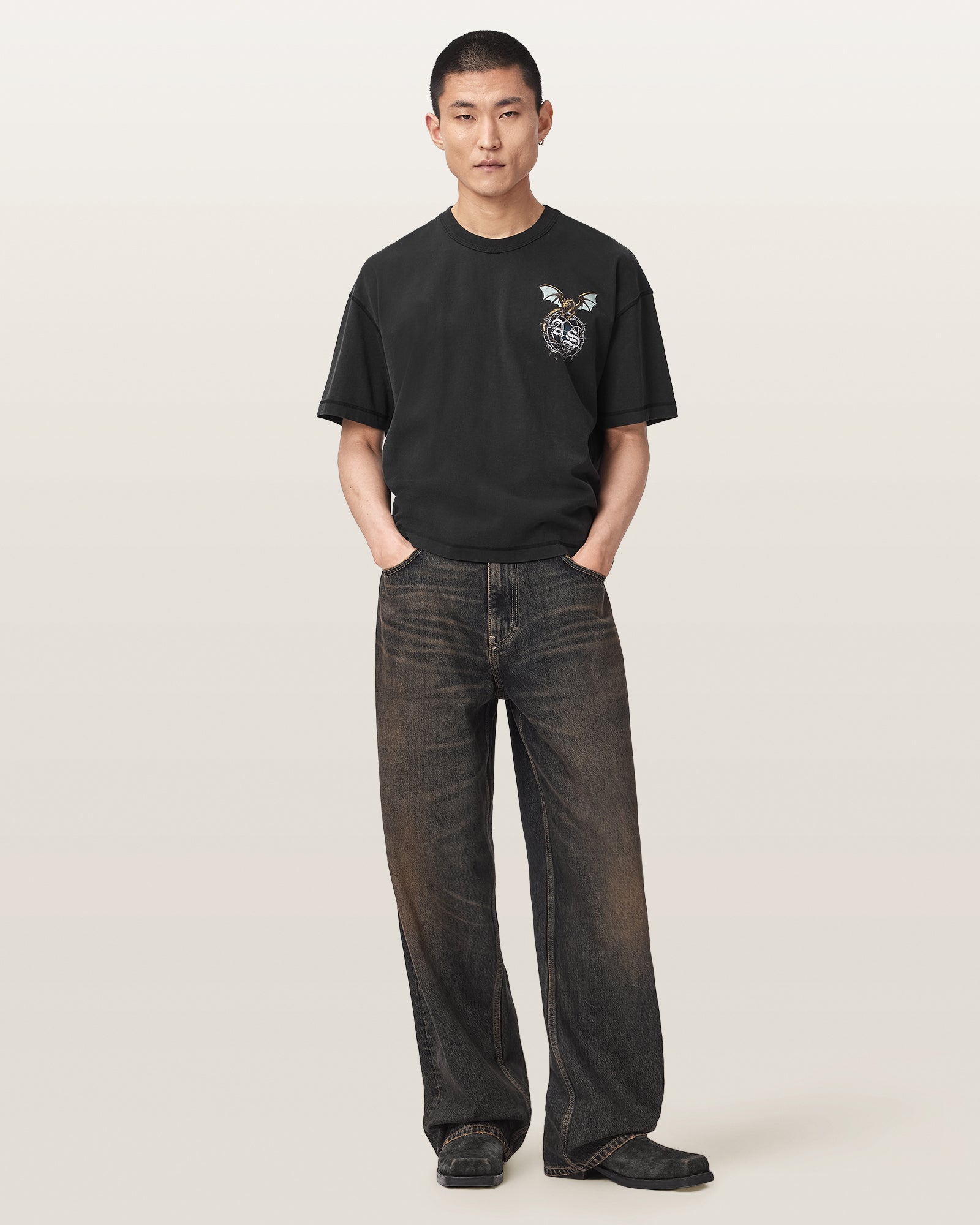 Washed Black Color Wyvern SS Crew Tee from AllSaints