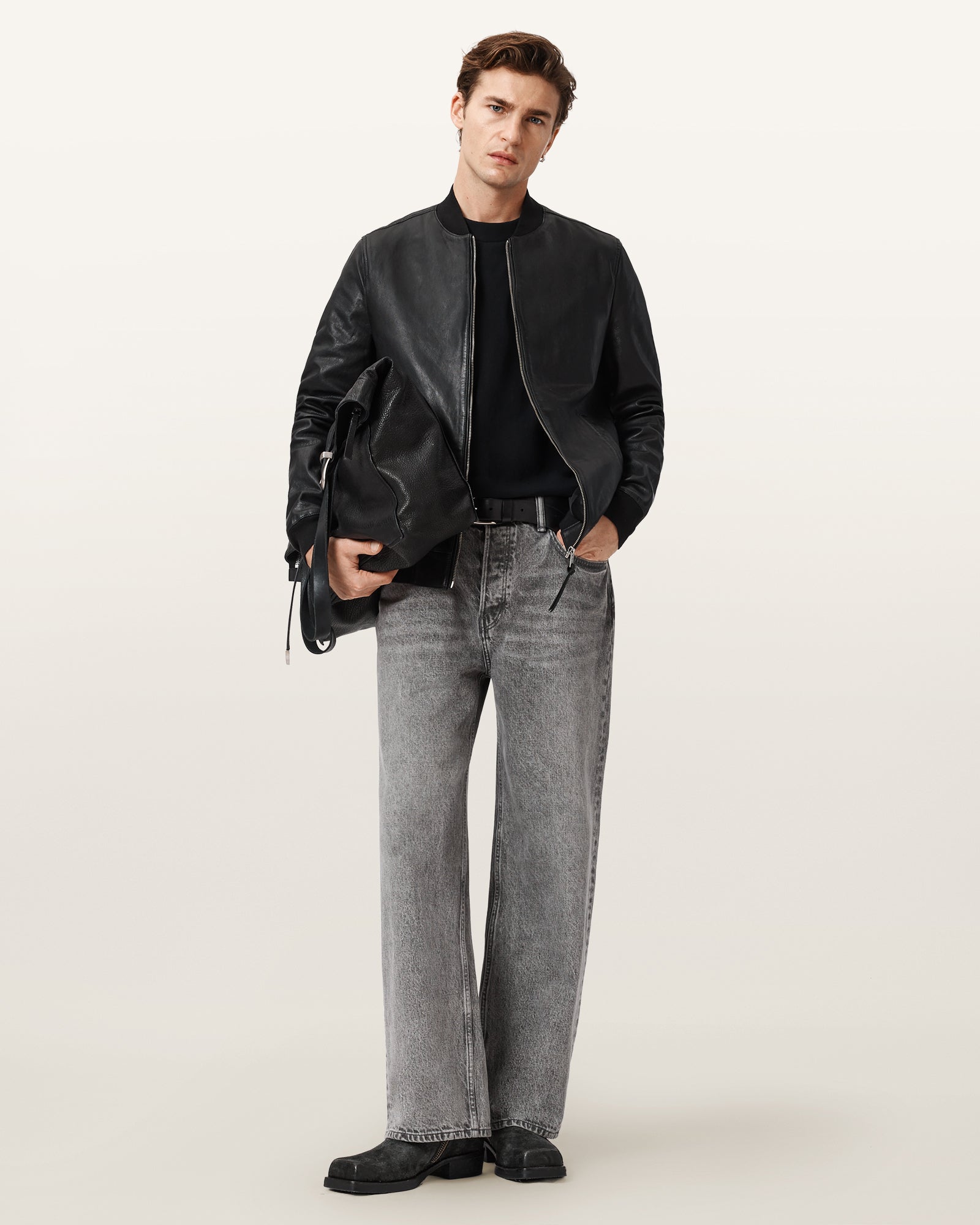 Black Color Morten Bomber Leather Jacket from AllSaints