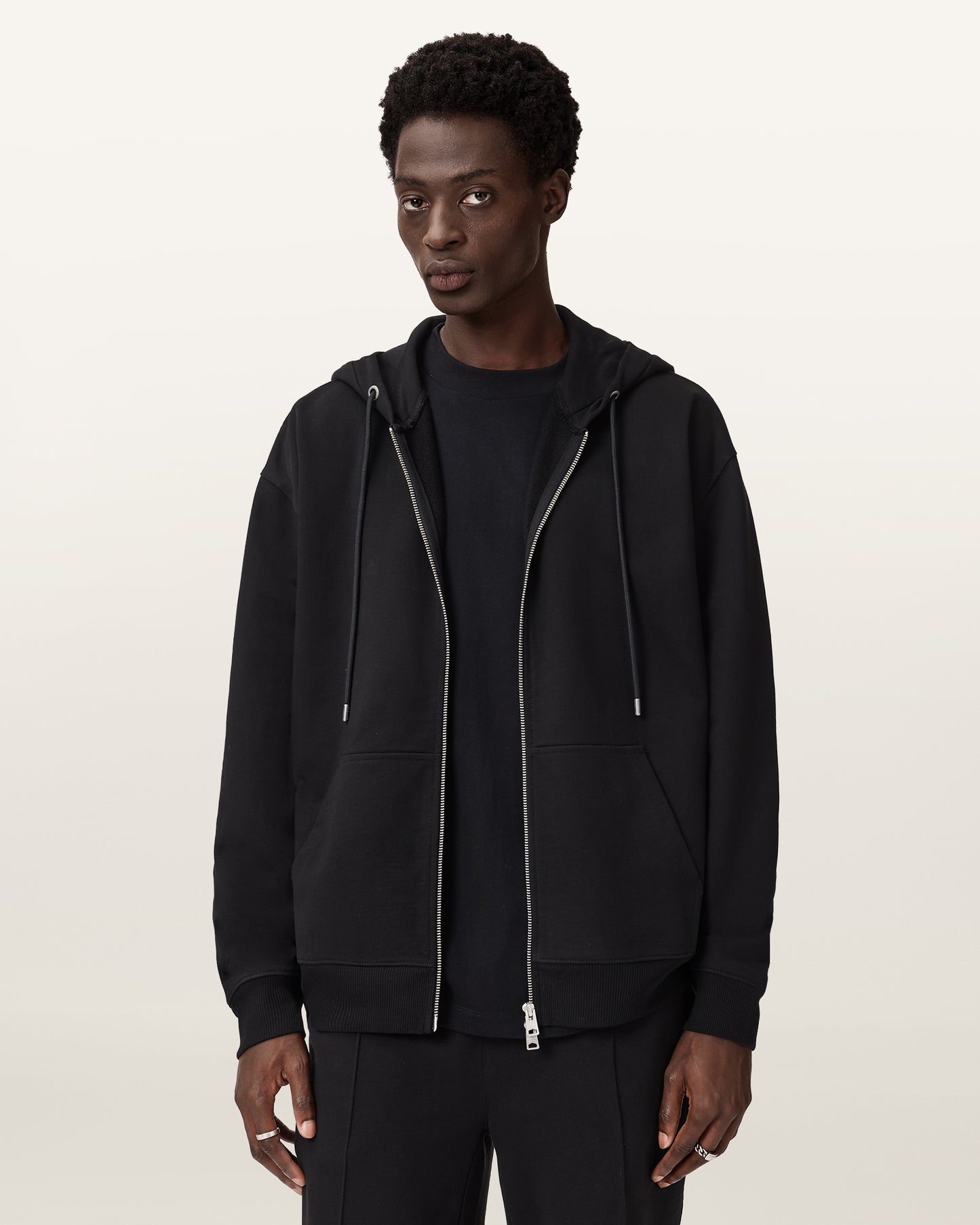 Jet Black Color Milo Zip Oth Hoody from AllSaints
