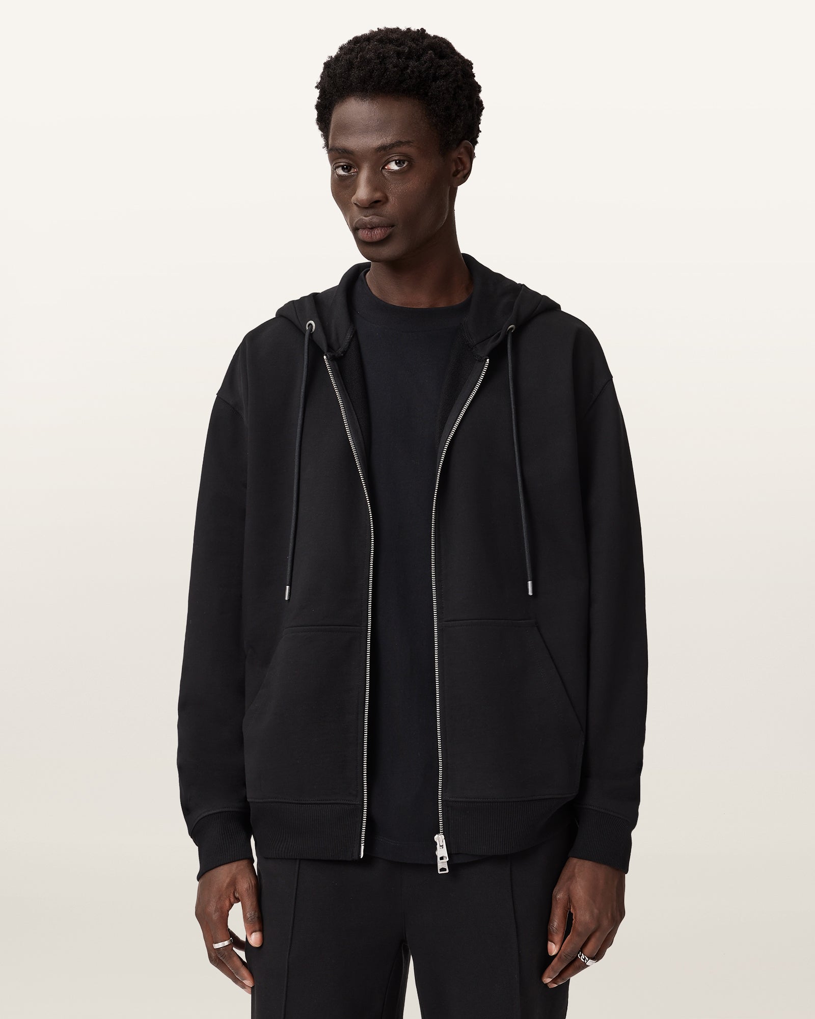 Jet Black Color Milo Zip Oth Hoody from AllSaints