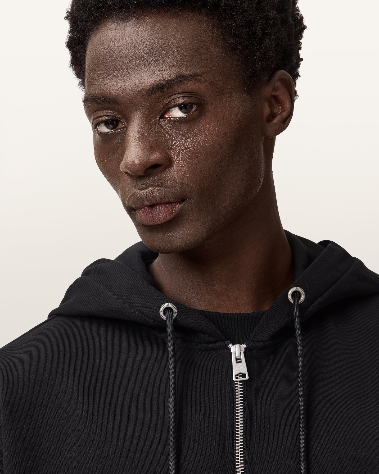 Jet Black Color Milo Zip Oth Hoody from AllSaints