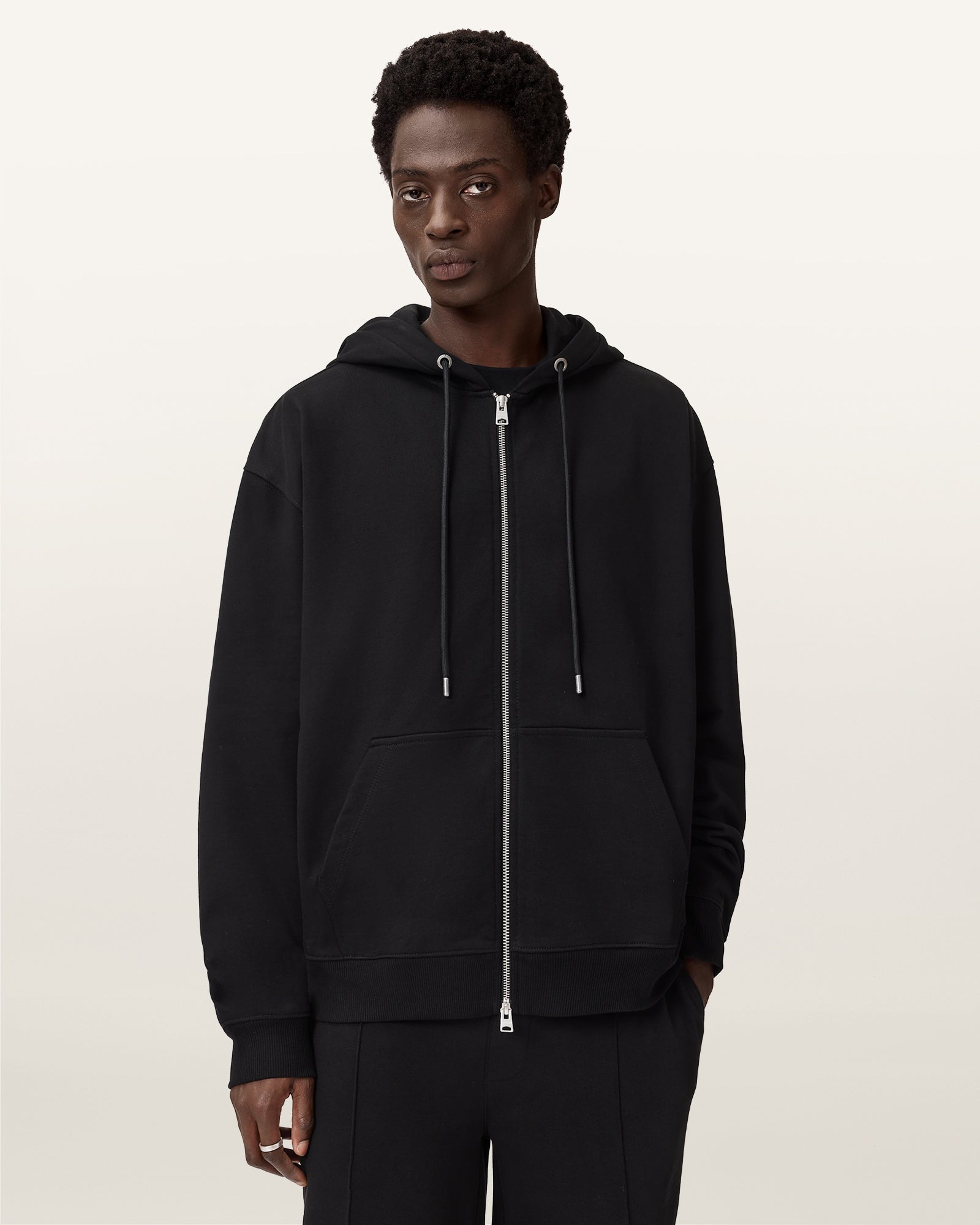 Jet Black Color Milo Zip Oth Hoody from AllSaints