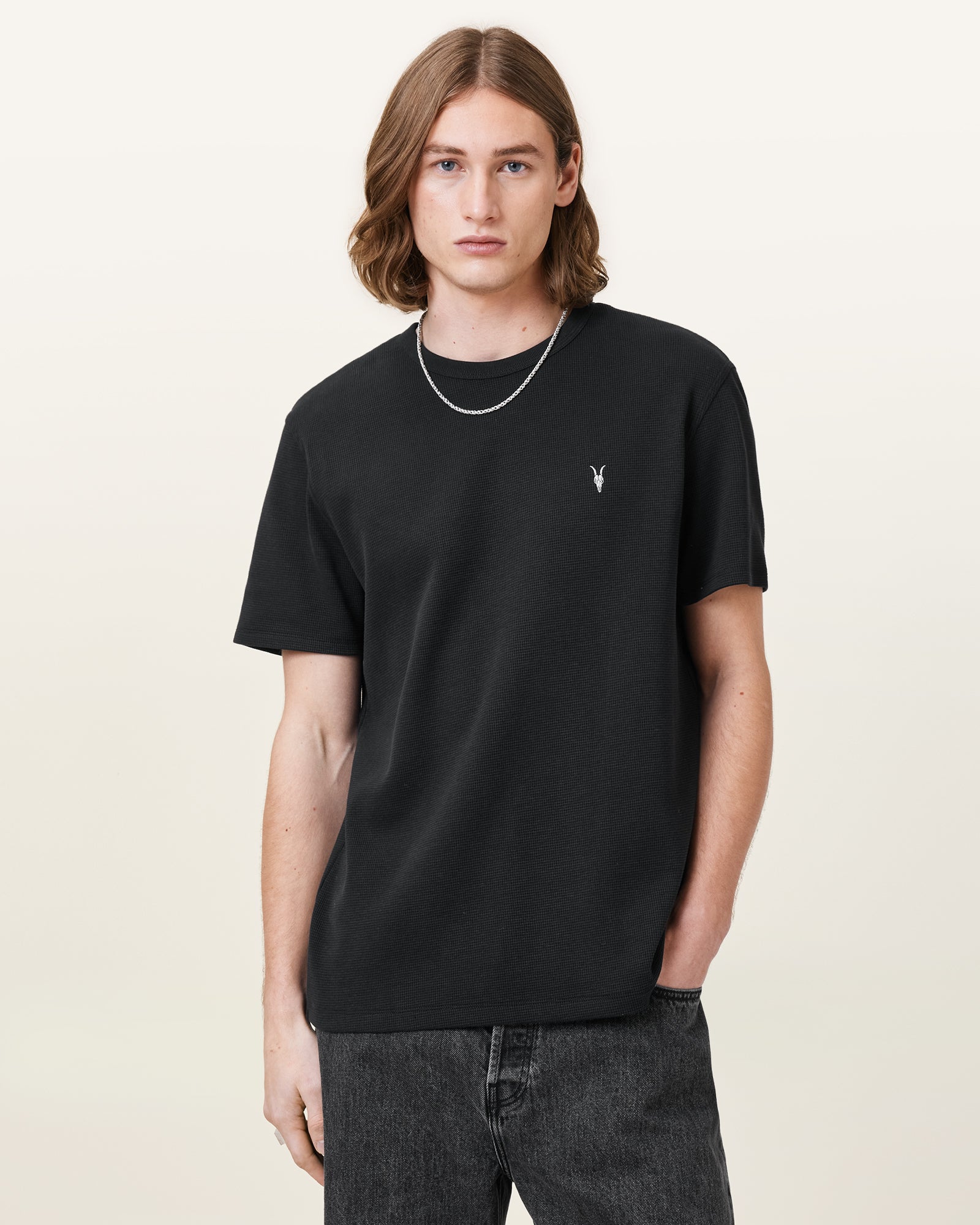 Jet Black Color Ellis SS Crew Tee from AllSaints