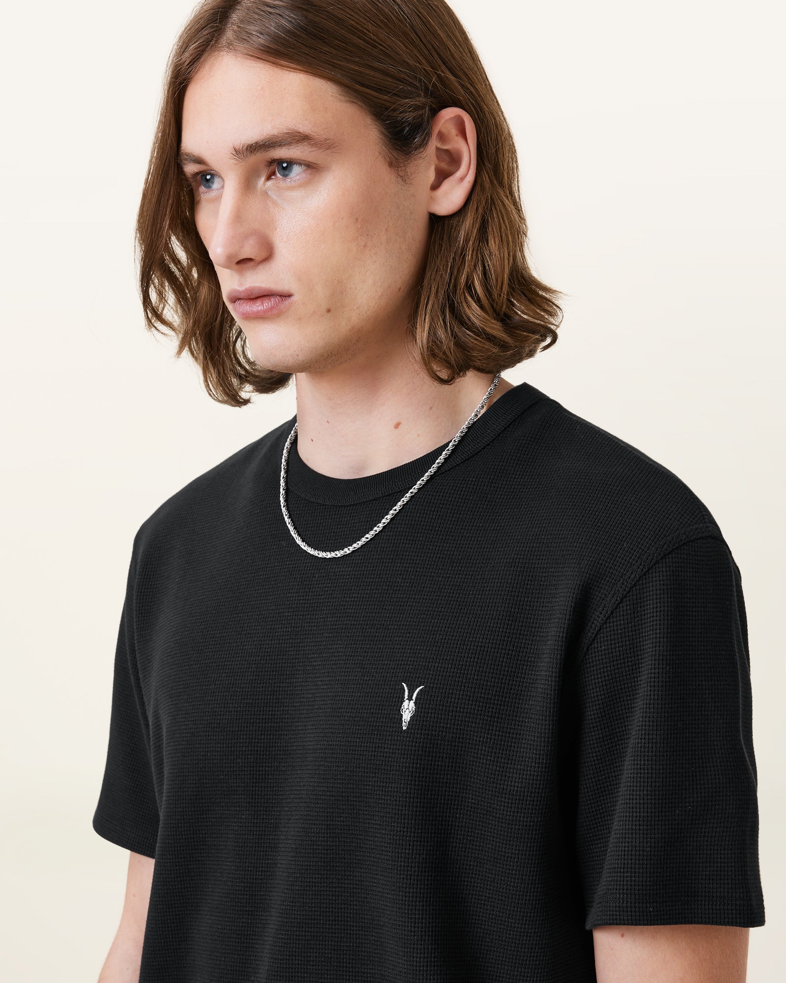 Jet Black Color Ellis SS Crew Tee from AllSaints