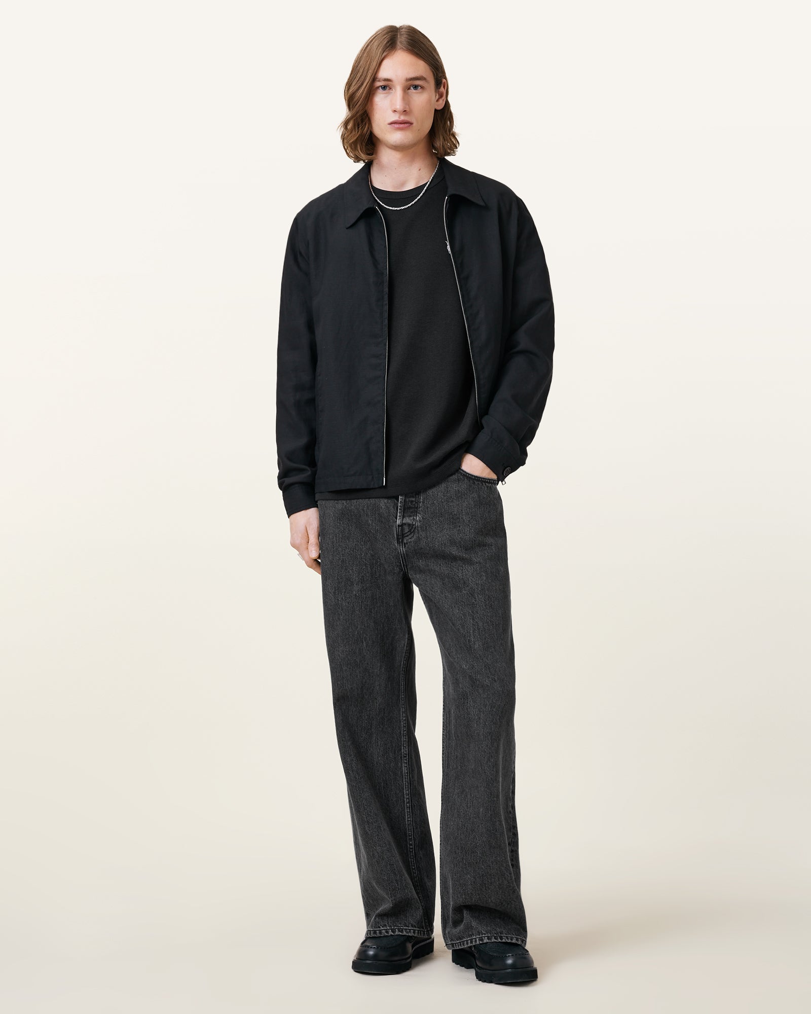 Jet Black Color Ellis SS Crew Tee from AllSaints
