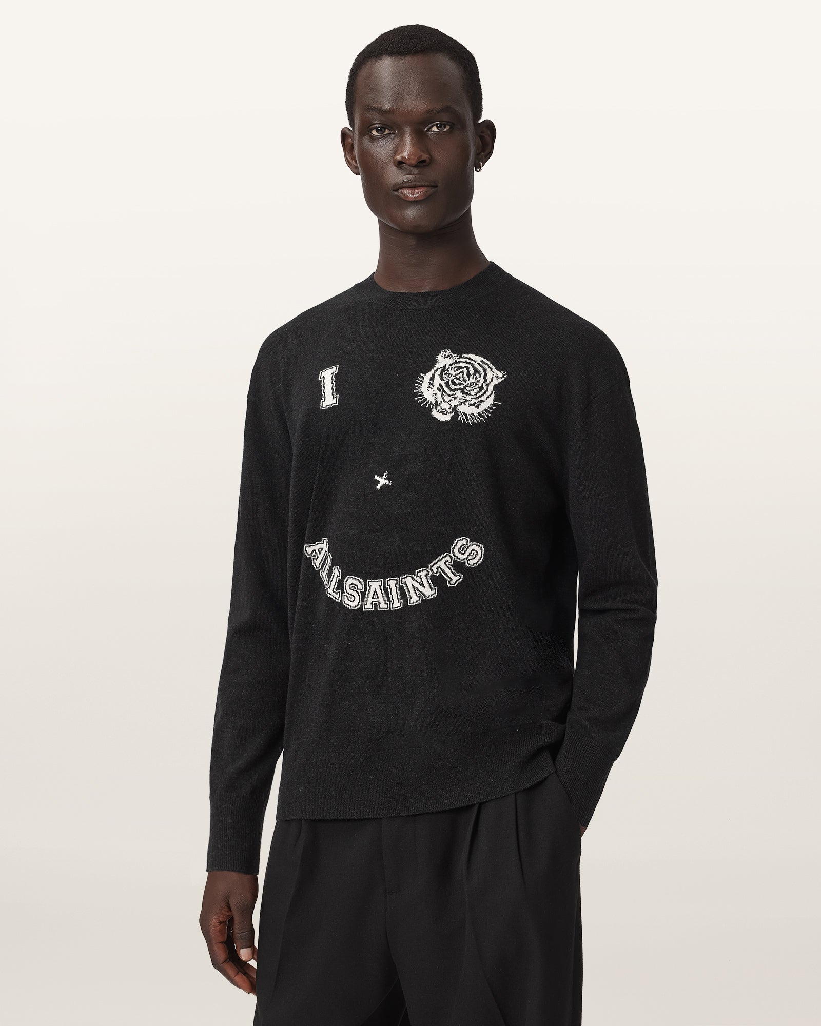 BLACK/ECRU WHITE Color Grinner Crew from AllSaints