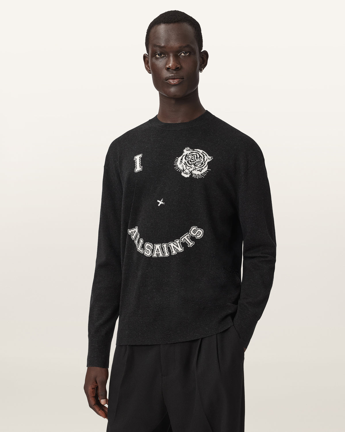 BLACK/ECRU WHITE Color Grinner Crew from AllSaints