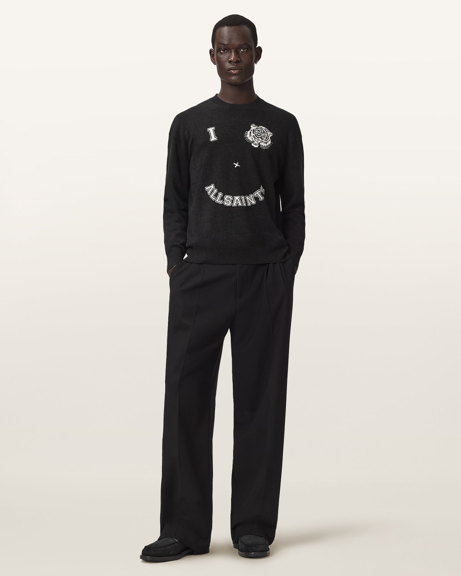 BLACK/ECRU WHITE Color Grinner Crew from AllSaints