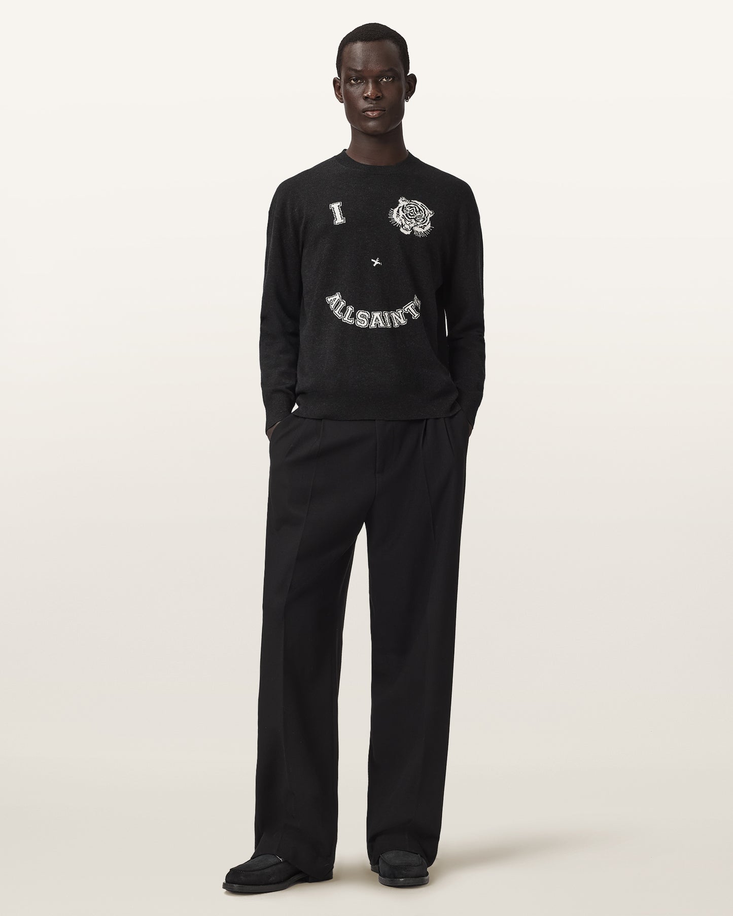BLACK/ECRU WHITE Color Grinner Crew from AllSaints