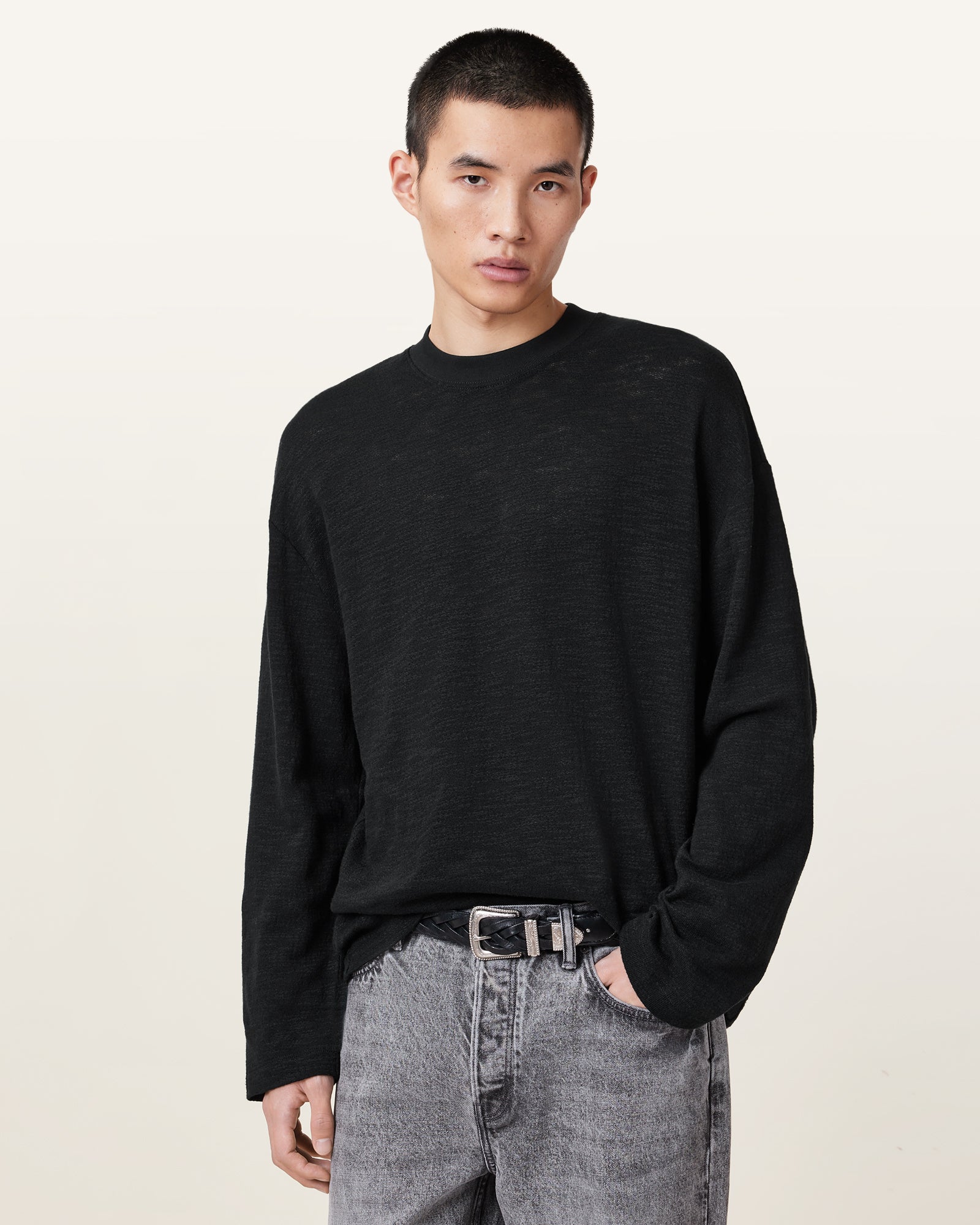 Jet Black Color Foster LS Crew from AllSaints