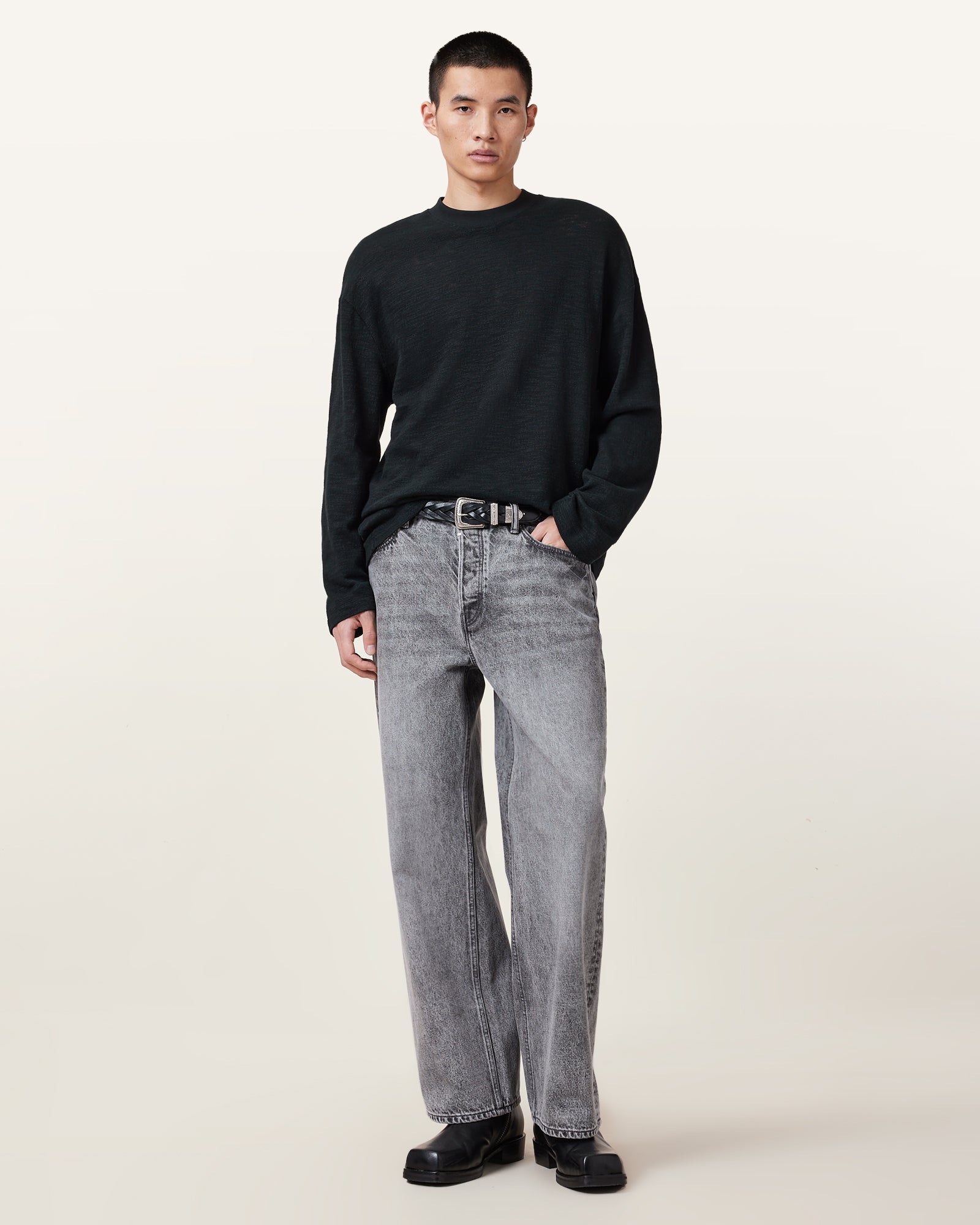 Jet Black Color Foster LS Crew from AllSaints