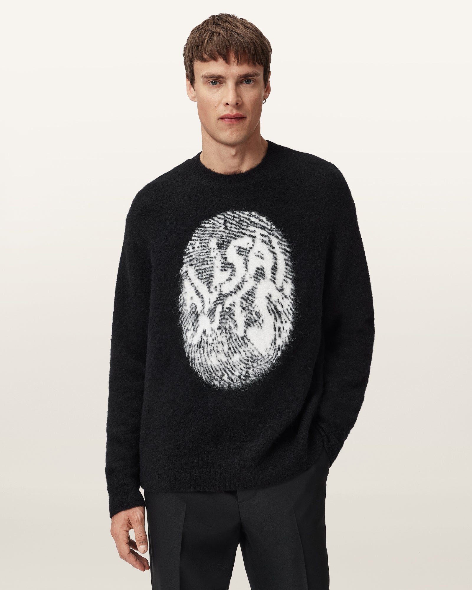 BLACK/ECRU WHITE Color Ridges Crew Knit from AllSaints