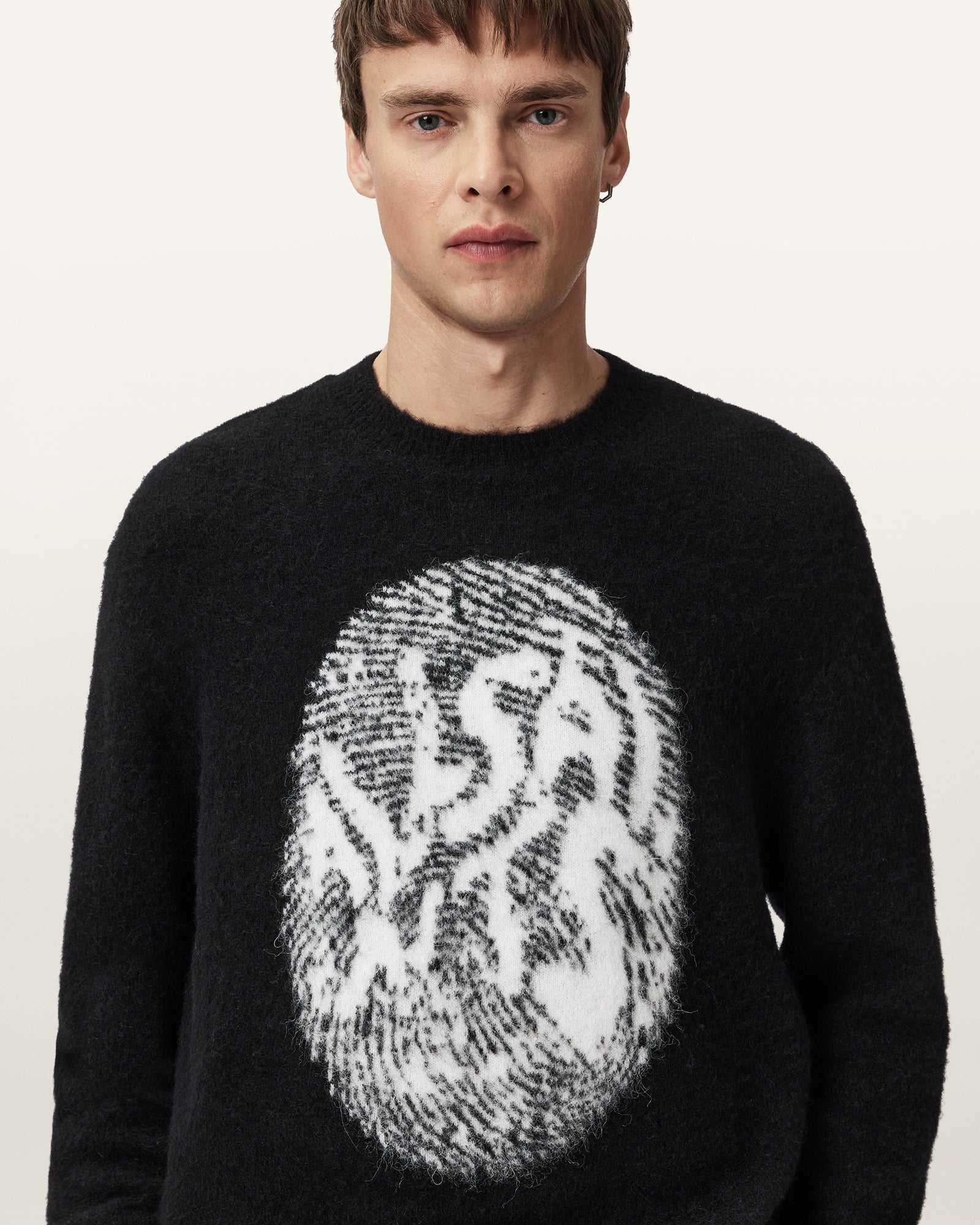 BLACK/ECRU WHITE Color Ridges Crew Knit from AllSaints