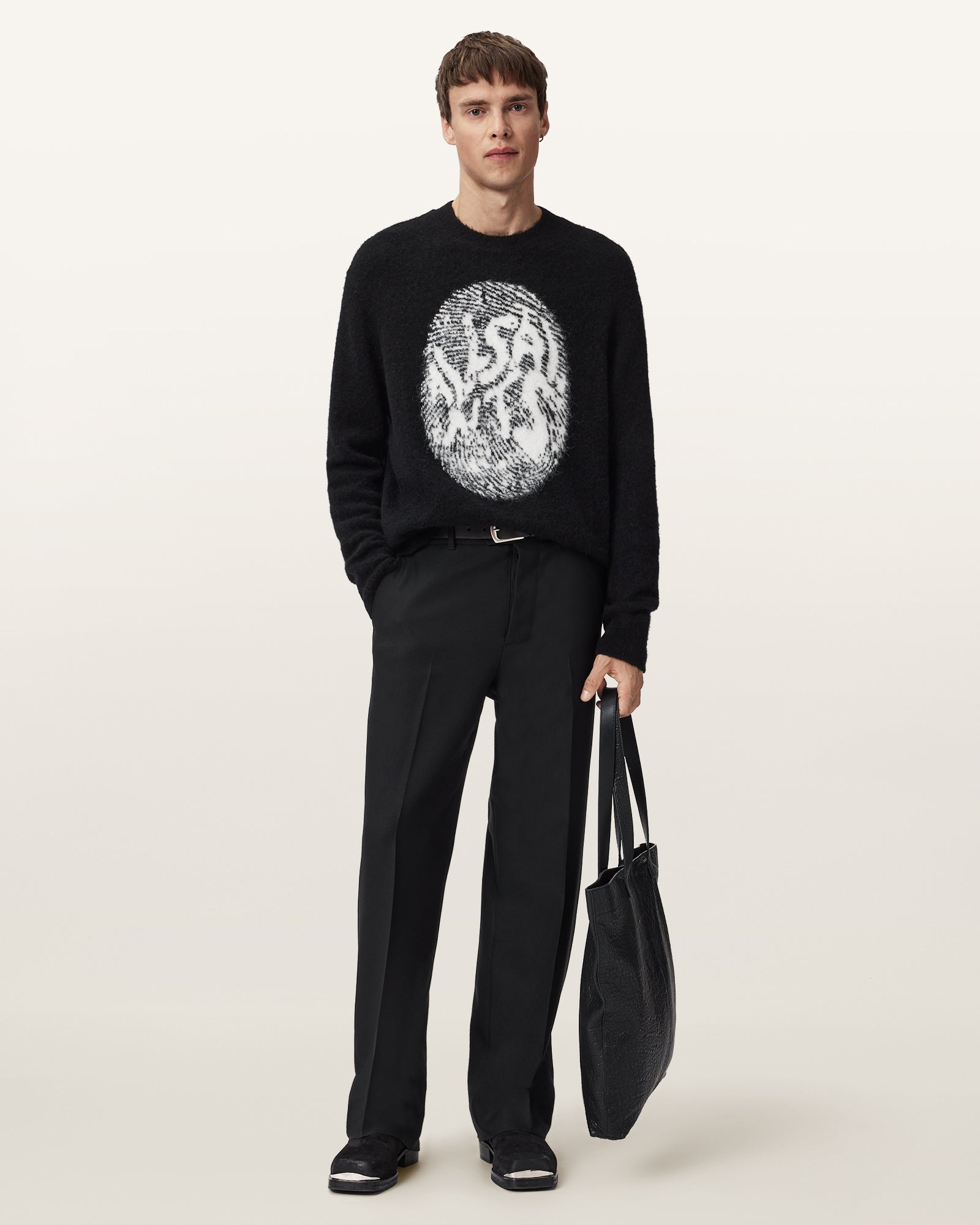 BLACK/ECRU WHITE Color Ridges Crew Knit from AllSaints