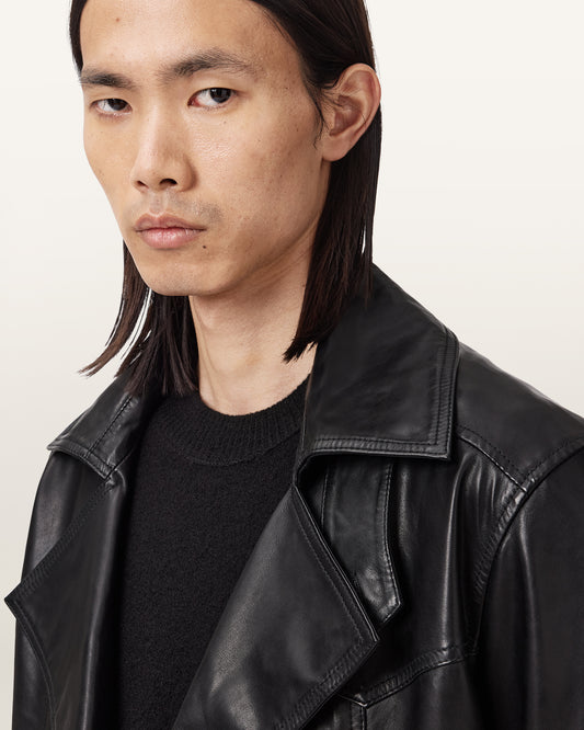 Black Color Kellett Leather Trench from AllSaints