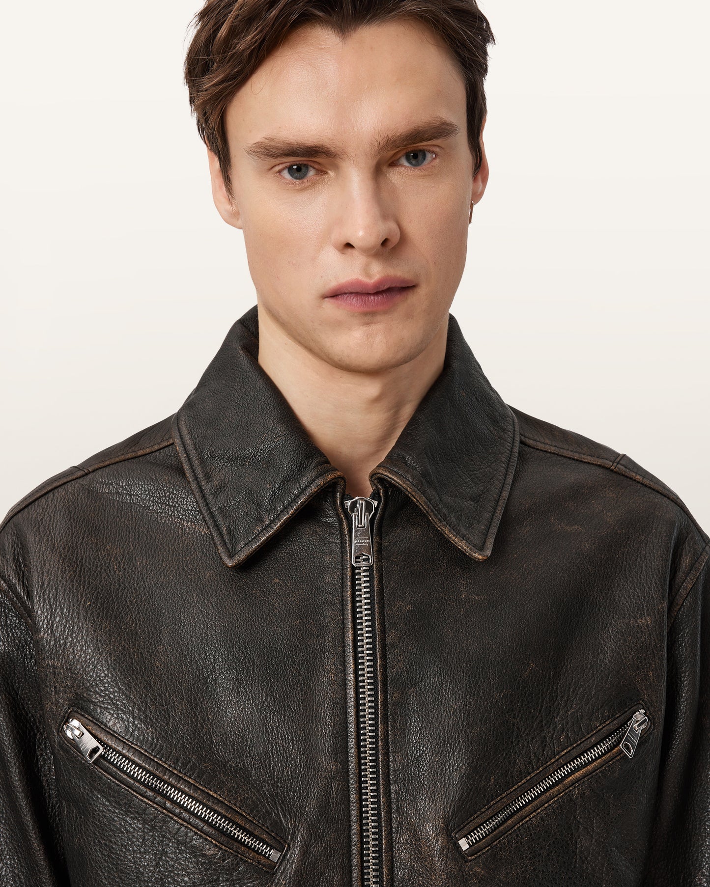 Vintage Black Color Starday Leather Jacket from AllSaints