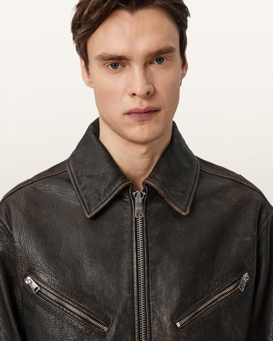 Vintage Black Color Starday Leather Jacket from AllSaints