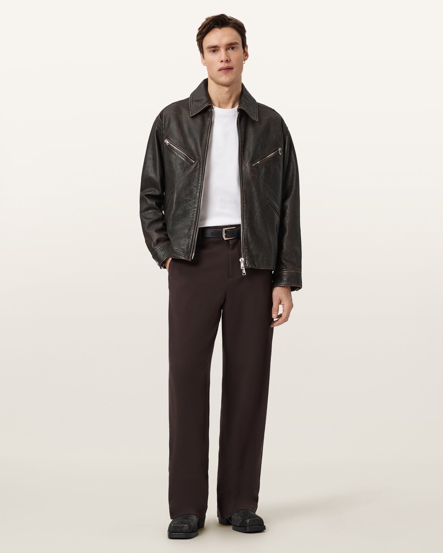 Vintage Black Color Starday Leather Jacket from AllSaints