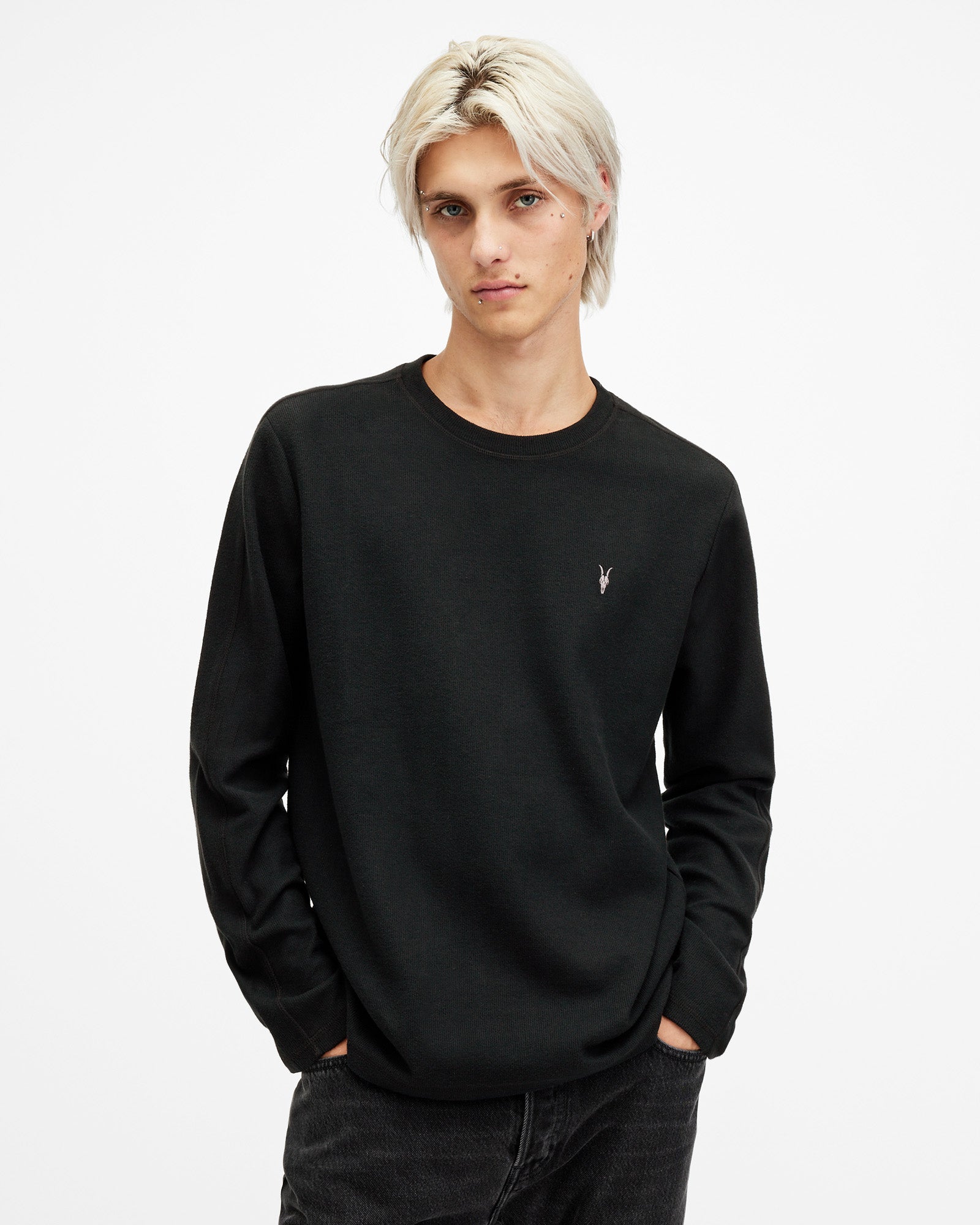 Jet Black Color Rowe LS Crew Sweatshirt from AllSaints