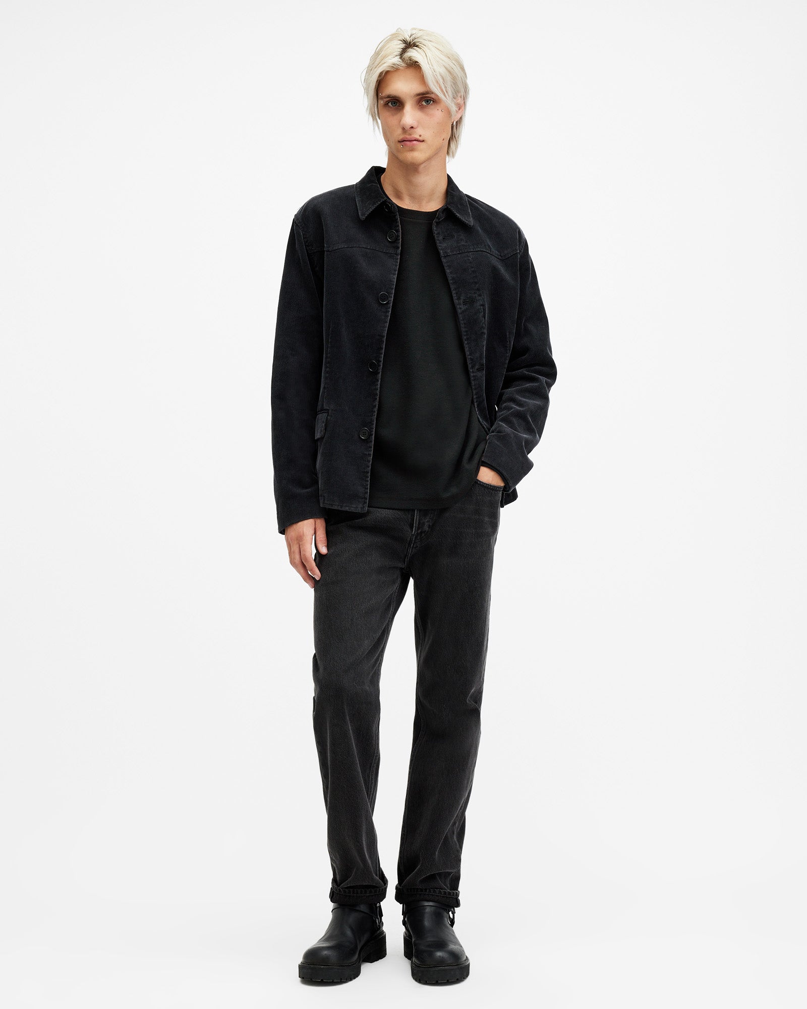 Jet Black Color Rowe LS Crew Sweatshirt from AllSaints