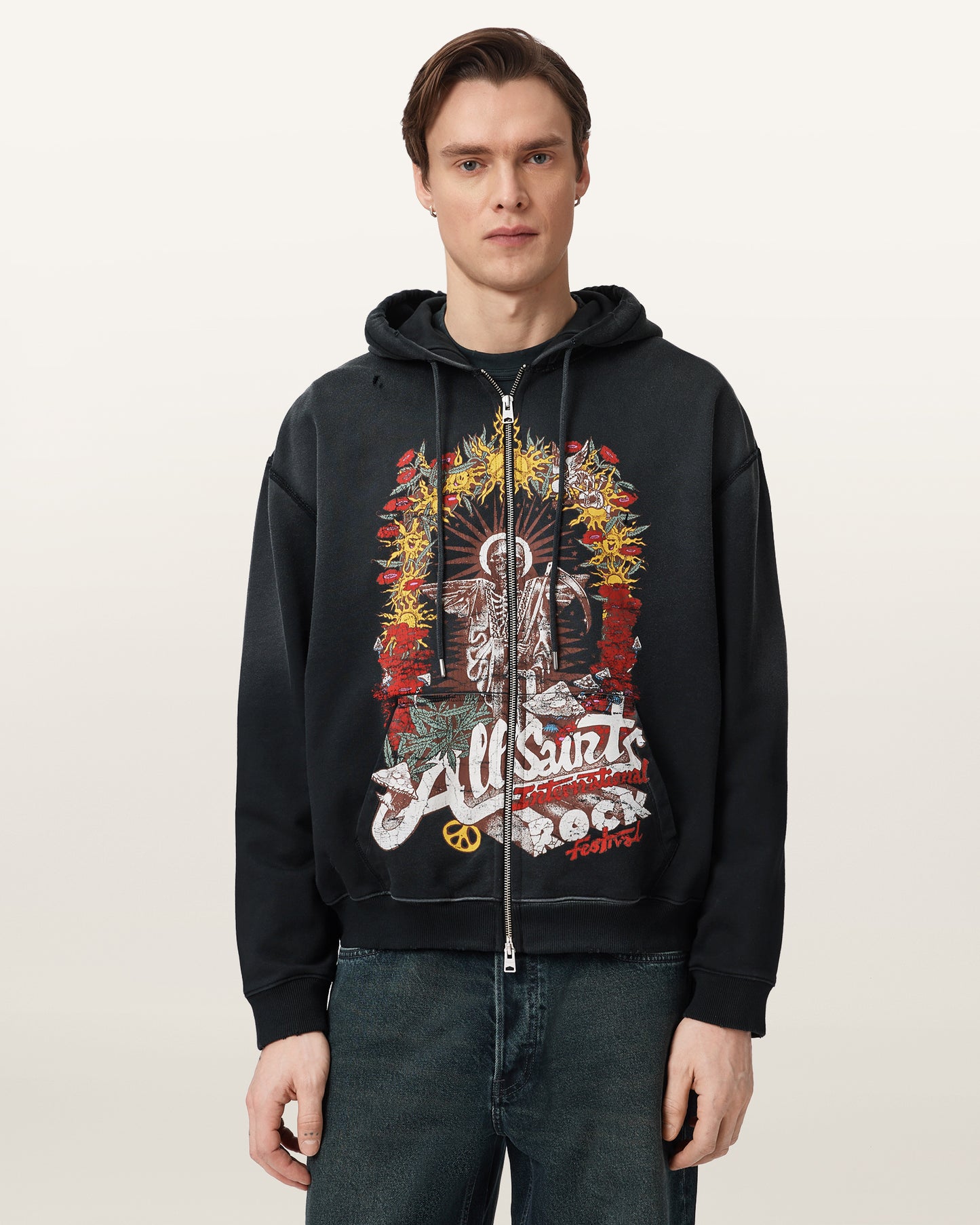 Washed Black Color Roque Zip Hoody from AllSaints