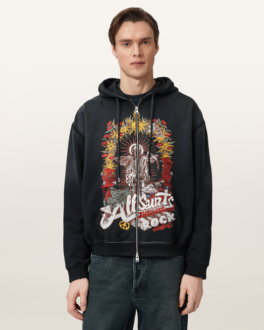 Washed Black Color Roque Zip Hoody from AllSaints