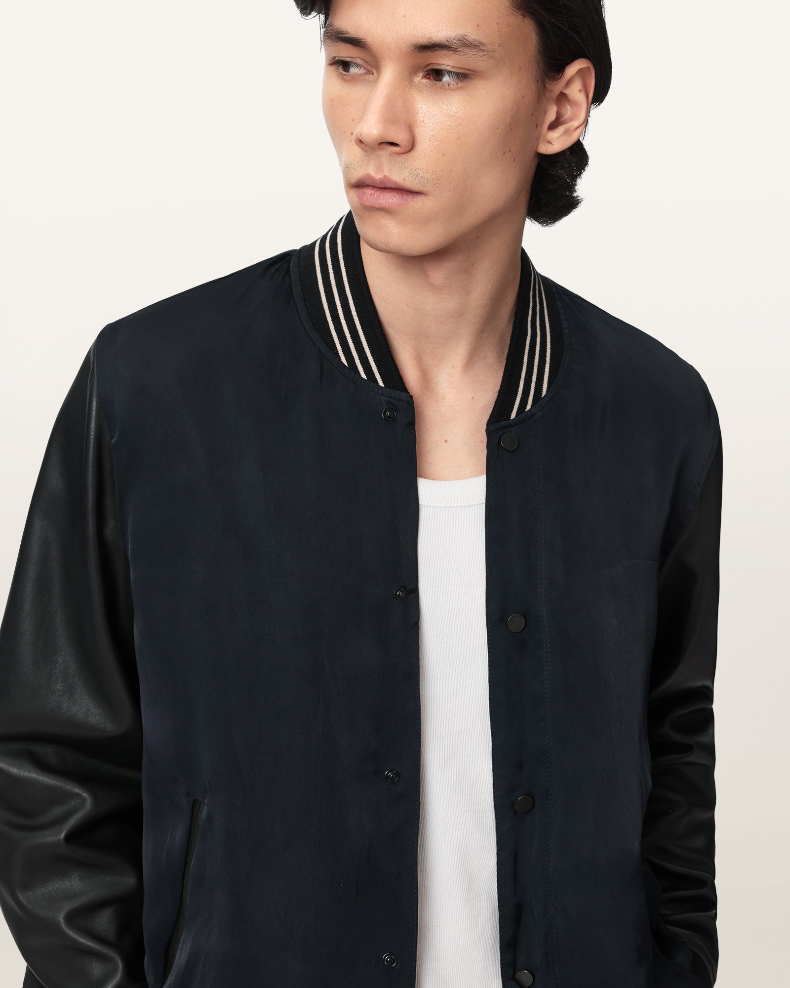 Navy/Black Color Taishi Bomber Leather Jacket from AllSaints