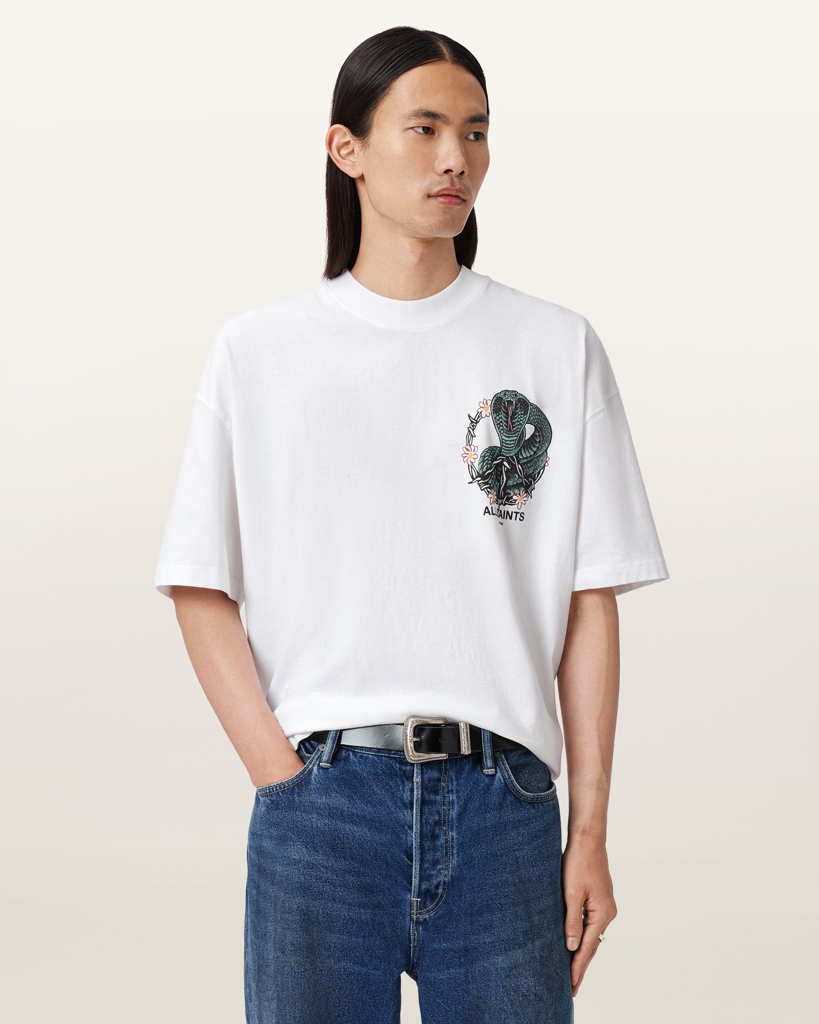 Optic White Color Snakebite SS Crew from AllSaints
