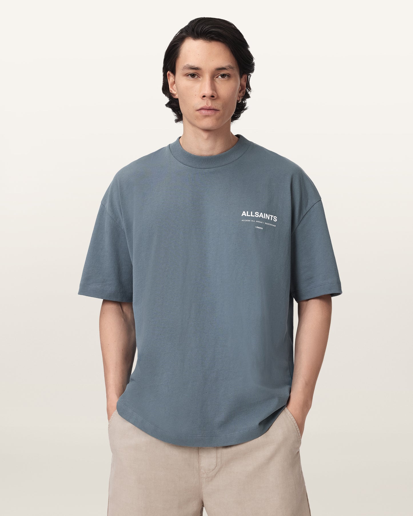 LUNAR BLUE Color Backstage SS Crew Tee from AllSaints